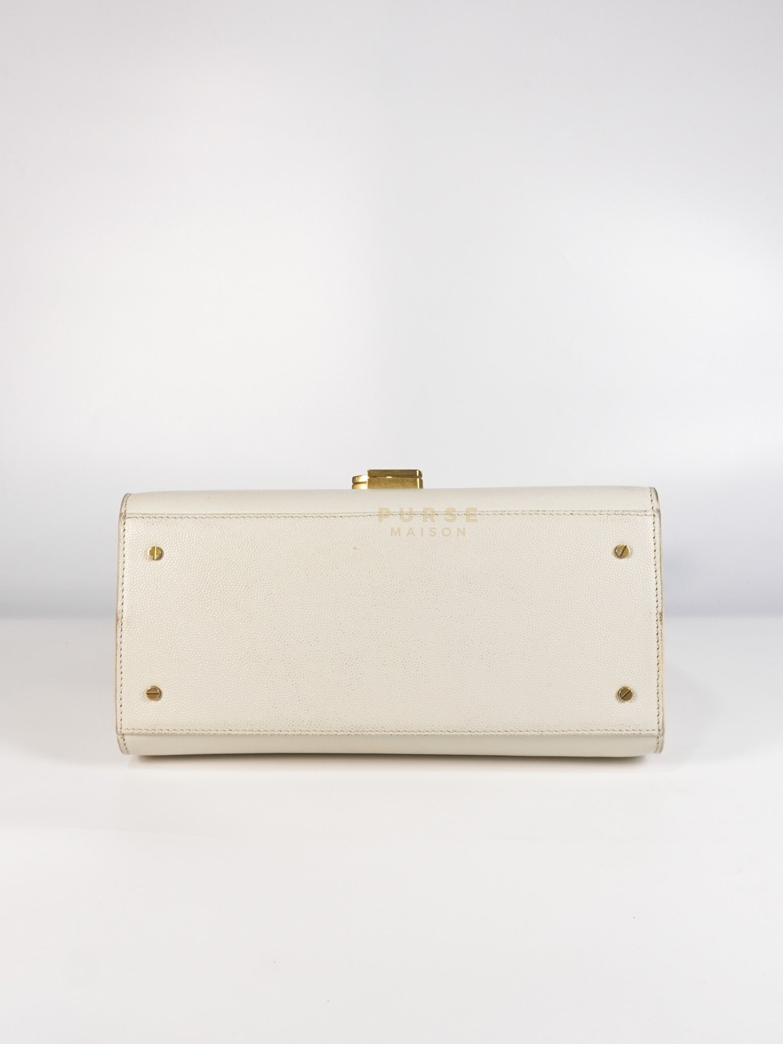 Cassandra Top Handle Medium in Off White Grained Calfskin Leather | Purse Maison Luxury Bags Shop