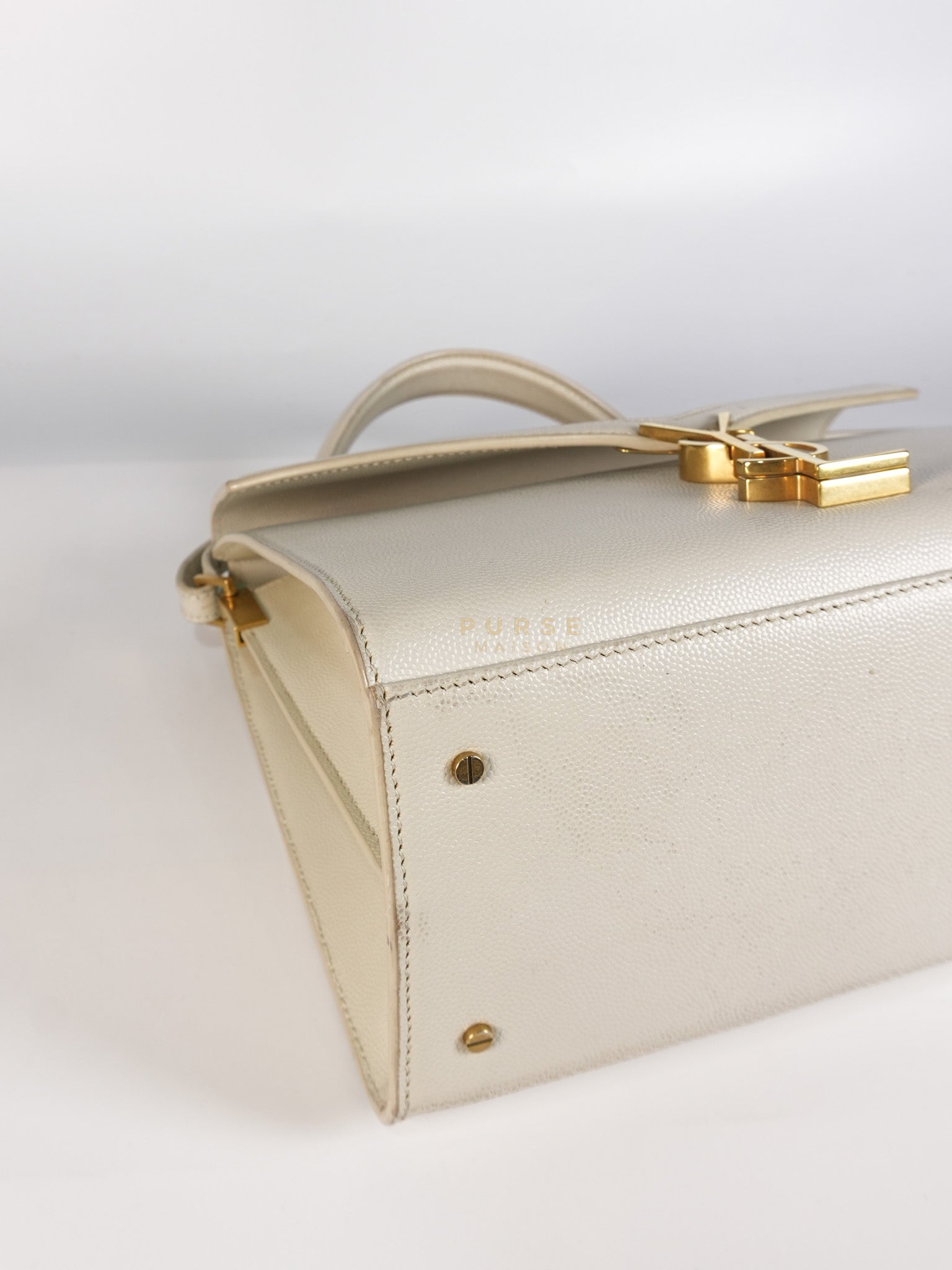 Cassandra Top Handle Medium in Off White Grained Calfskin Leather | Purse Maison Luxury Bags Shop