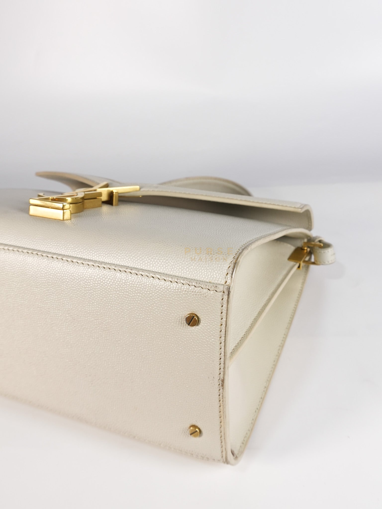 Cassandra Top Handle Medium in Off White Grained Calfskin Leather | Purse Maison Luxury Bags Shop