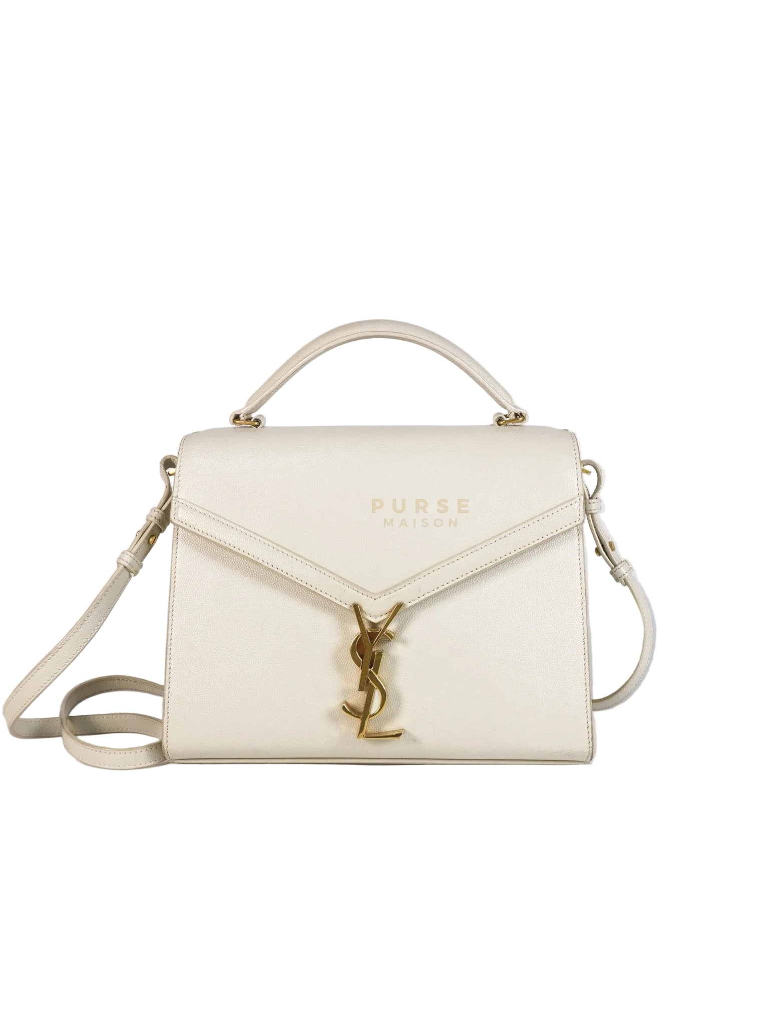 Cassandra Top Handle Medium in Off White Grained Calfskin Leather | Purse Maison Luxury Bags Shop