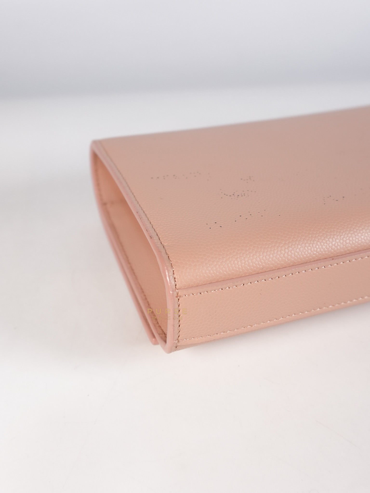 Cassandre Light Pink Grained Calfskin Leather Long Clutch | Purse Maison Luxury Bags Shop
