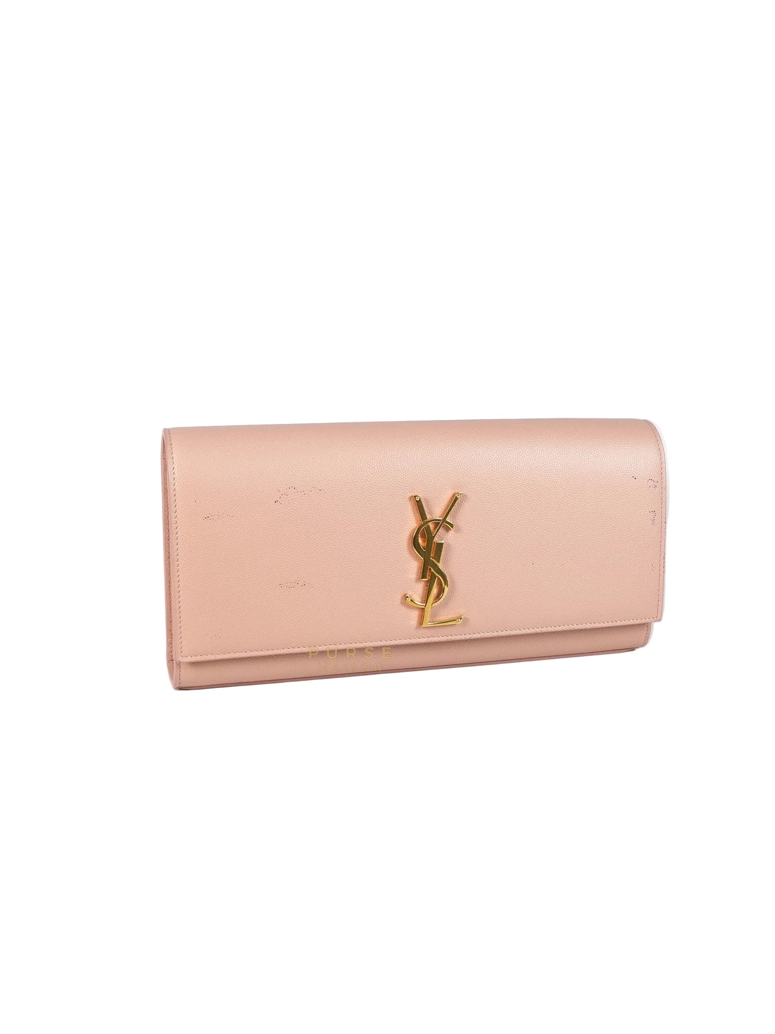 Cassandre Light Pink Grained Calfskin Leather Long Clutch | Purse Maison Luxury Bags Shop