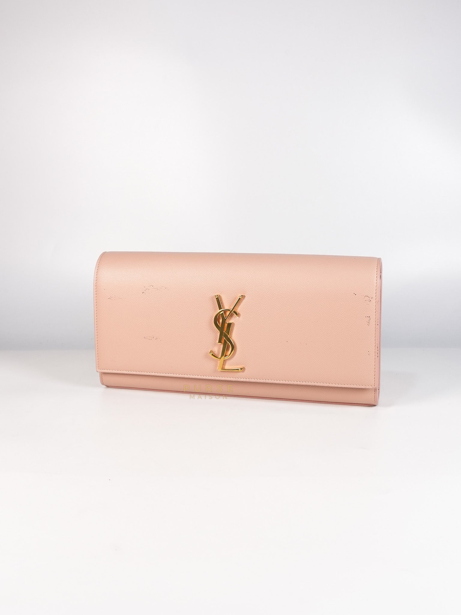 Cassandre Light Pink Grained Calfskin Leather Long Clutch | Purse Maison Luxury Bags Shop