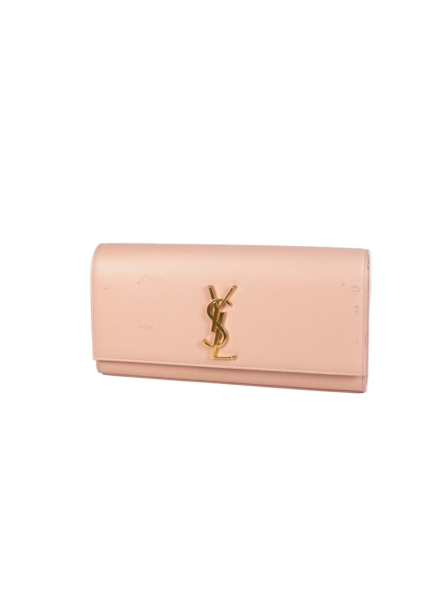 Cassandre Light Pink Grained Calfskin Leather Long Clutch | Purse Maison Luxury Bags Shop