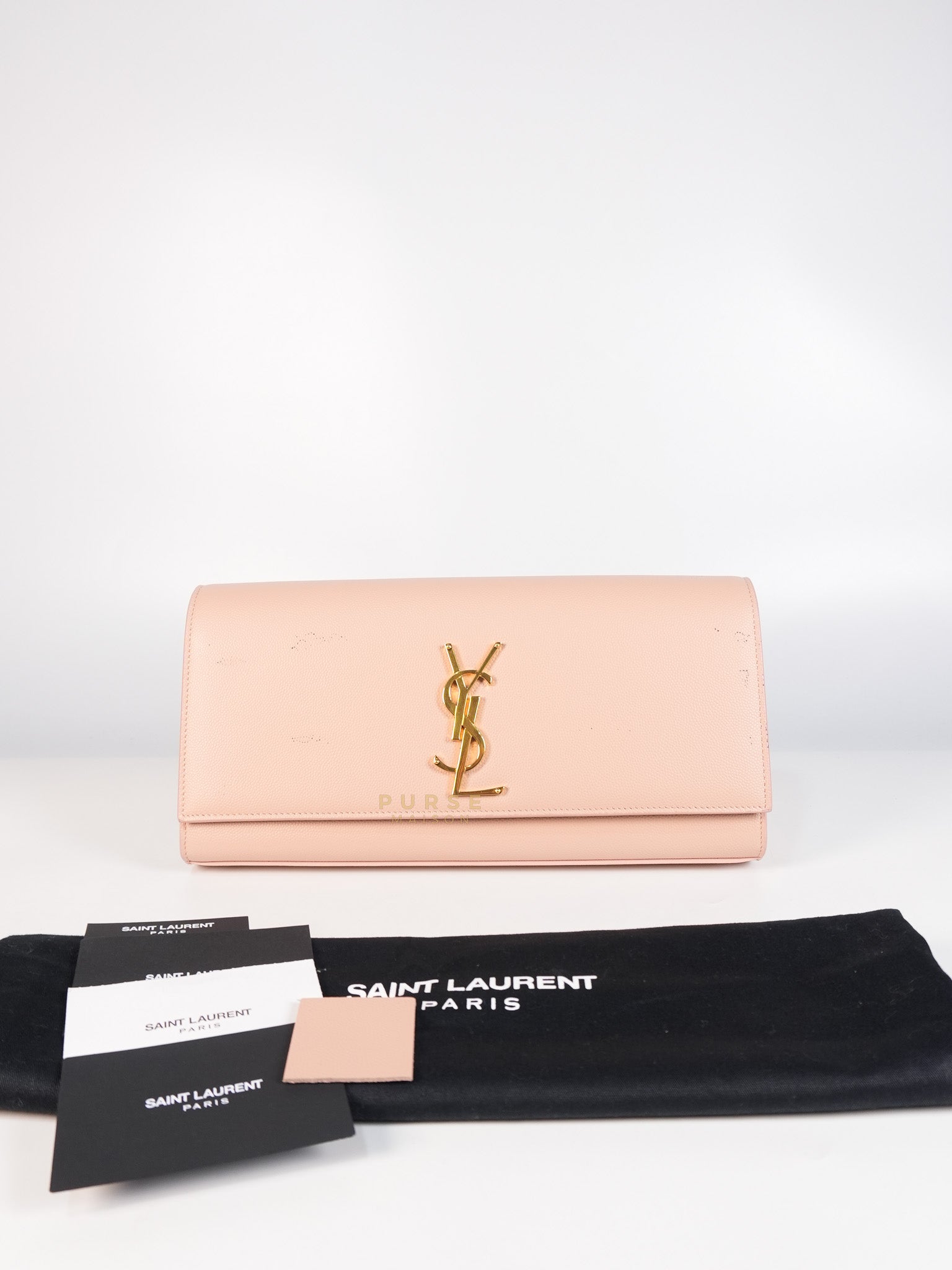 Cassandre Light Pink Grained Calfskin Leather Long Clutch | Purse Maison Luxury Bags Shop