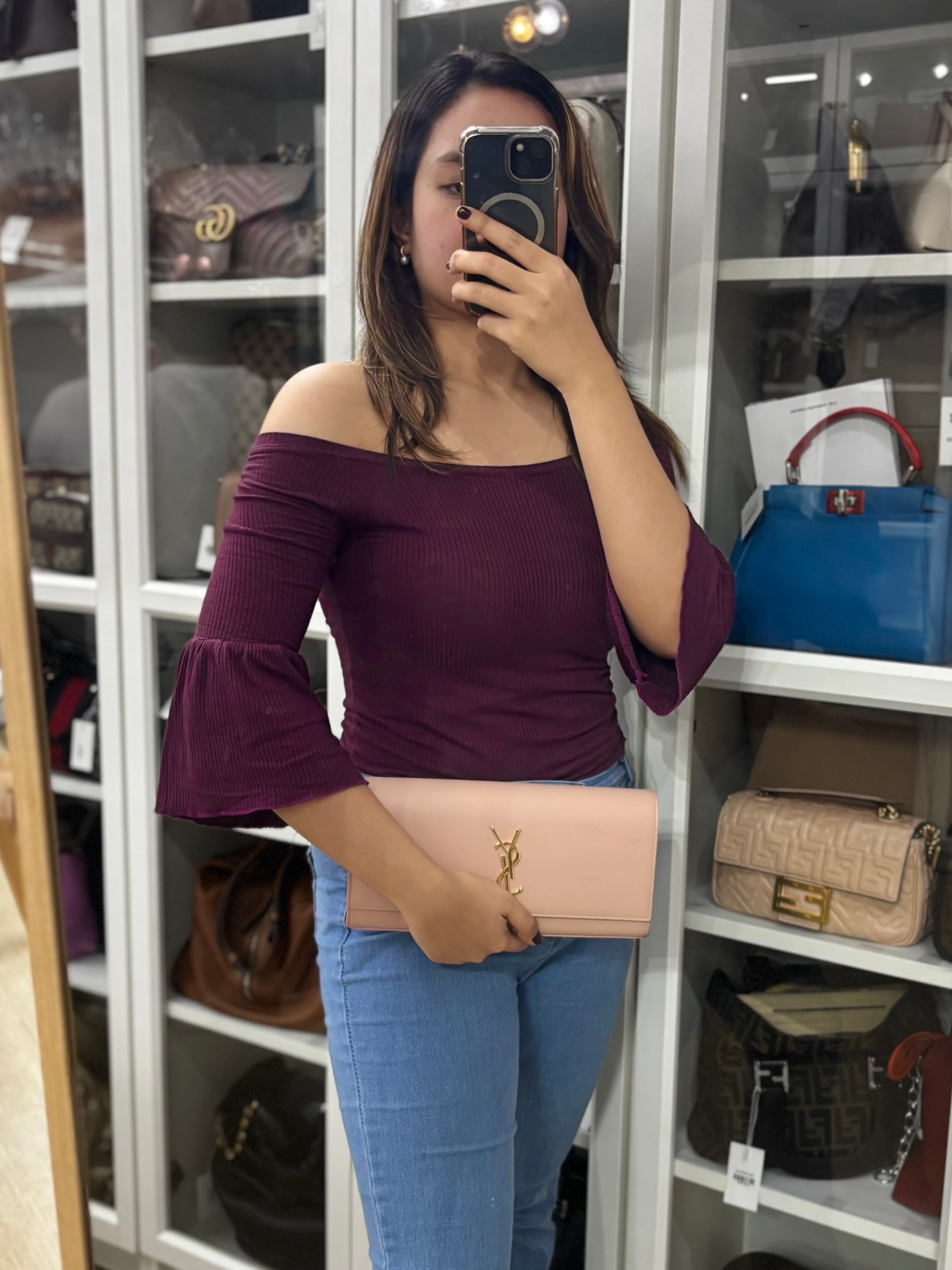 Cassandre Light Pink Grained Calfskin Leather Long Clutch | Purse Maison Luxury Bags Shop