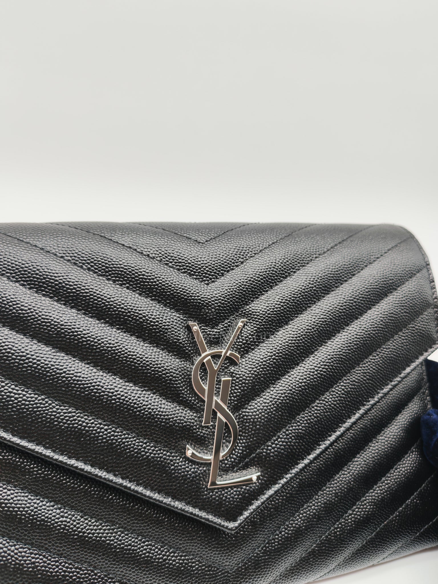 Cassandre Matelasse Flap Clutch in Black Grained Calfskin Leather | Purse Maison Luxury Bags Shop