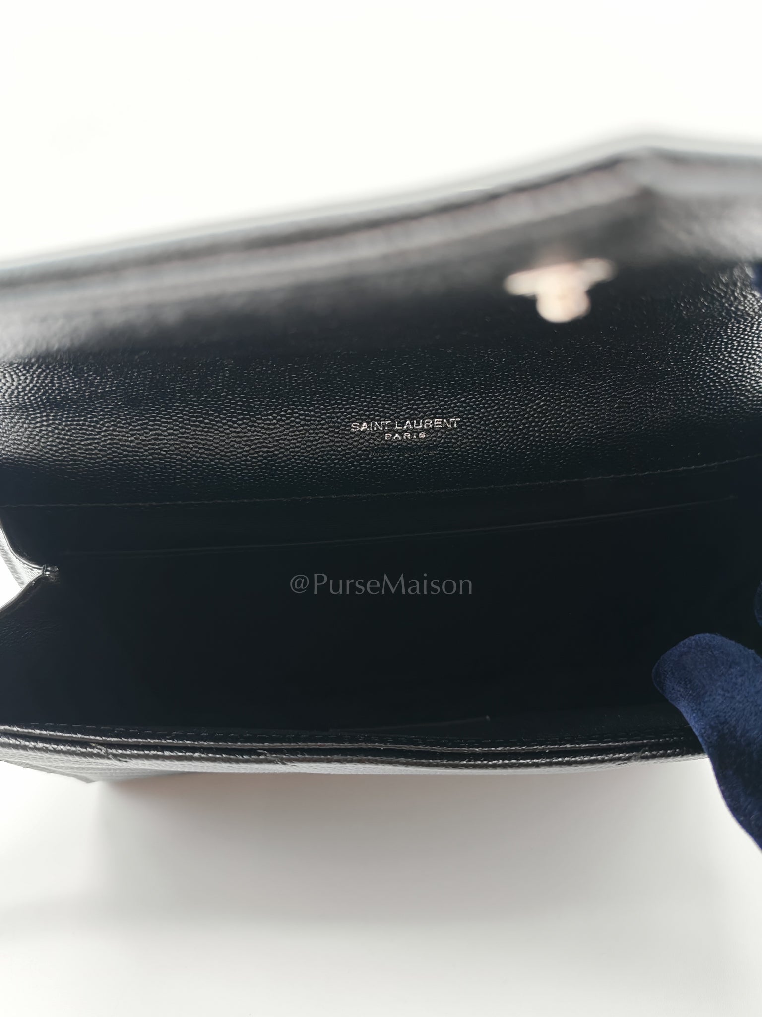 Cassandre Matelasse Flap Clutch in Black Grained Calfskin Leather | Purse Maison Luxury Bags Shop