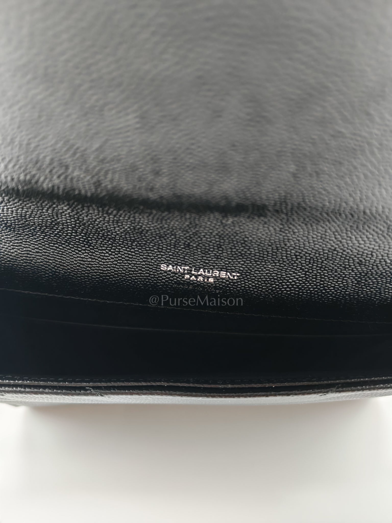 Cassandre Matelasse Flap Clutch in Black Grained Calfskin Leather | Purse Maison Luxury Bags Shop
