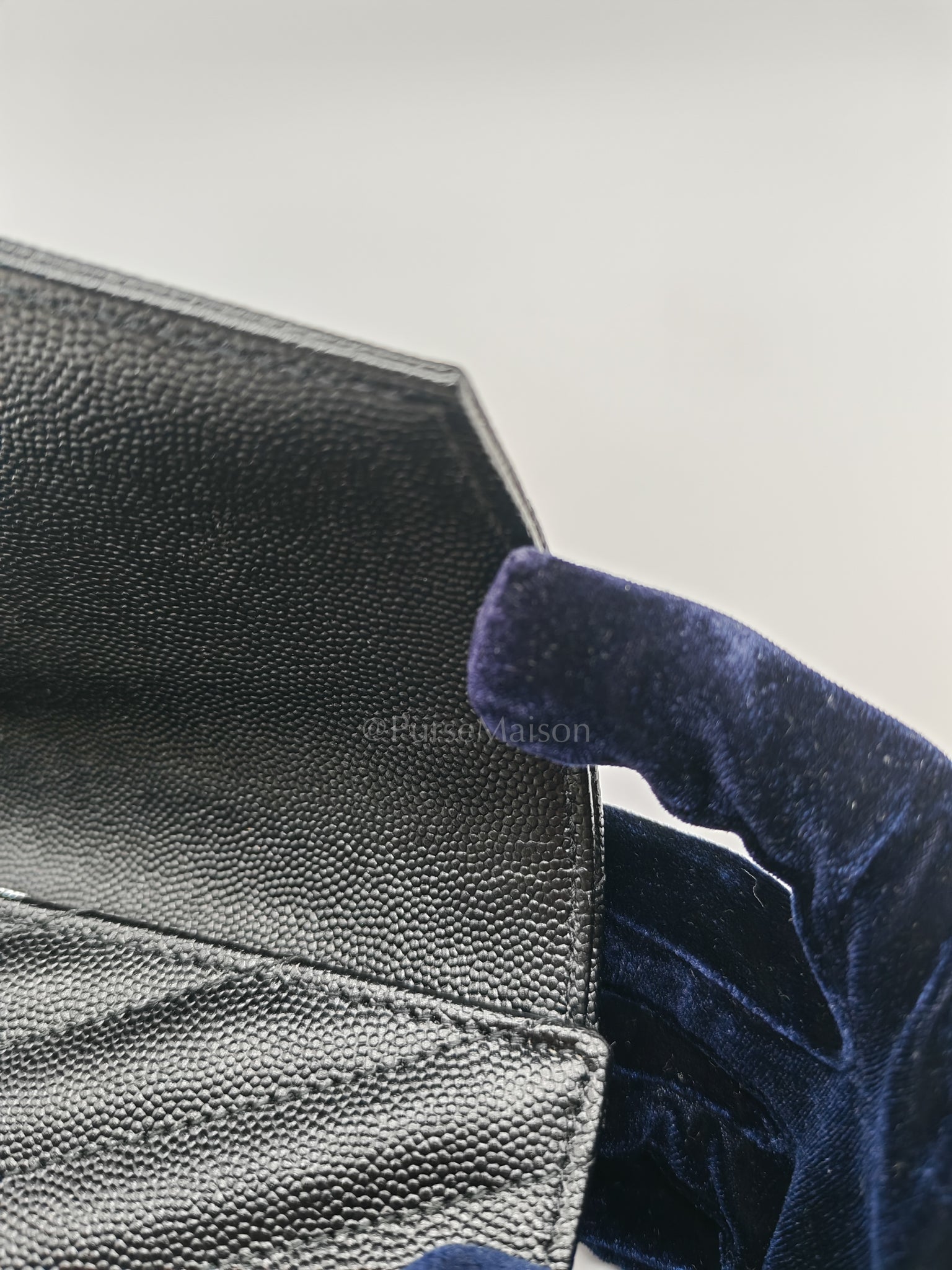 Cassandre Matelasse Flap Clutch in Black Grained Calfskin Leather | Purse Maison Luxury Bags Shop