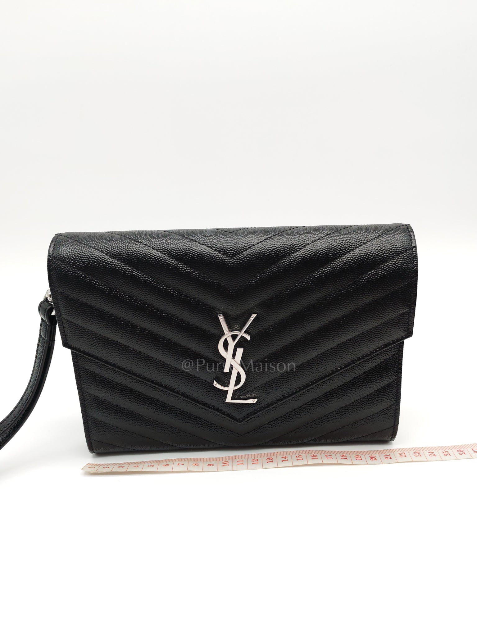 Cassandre Matelasse Flap Clutch in Black Grained Calfskin Leather | Purse Maison Luxury Bags Shop
