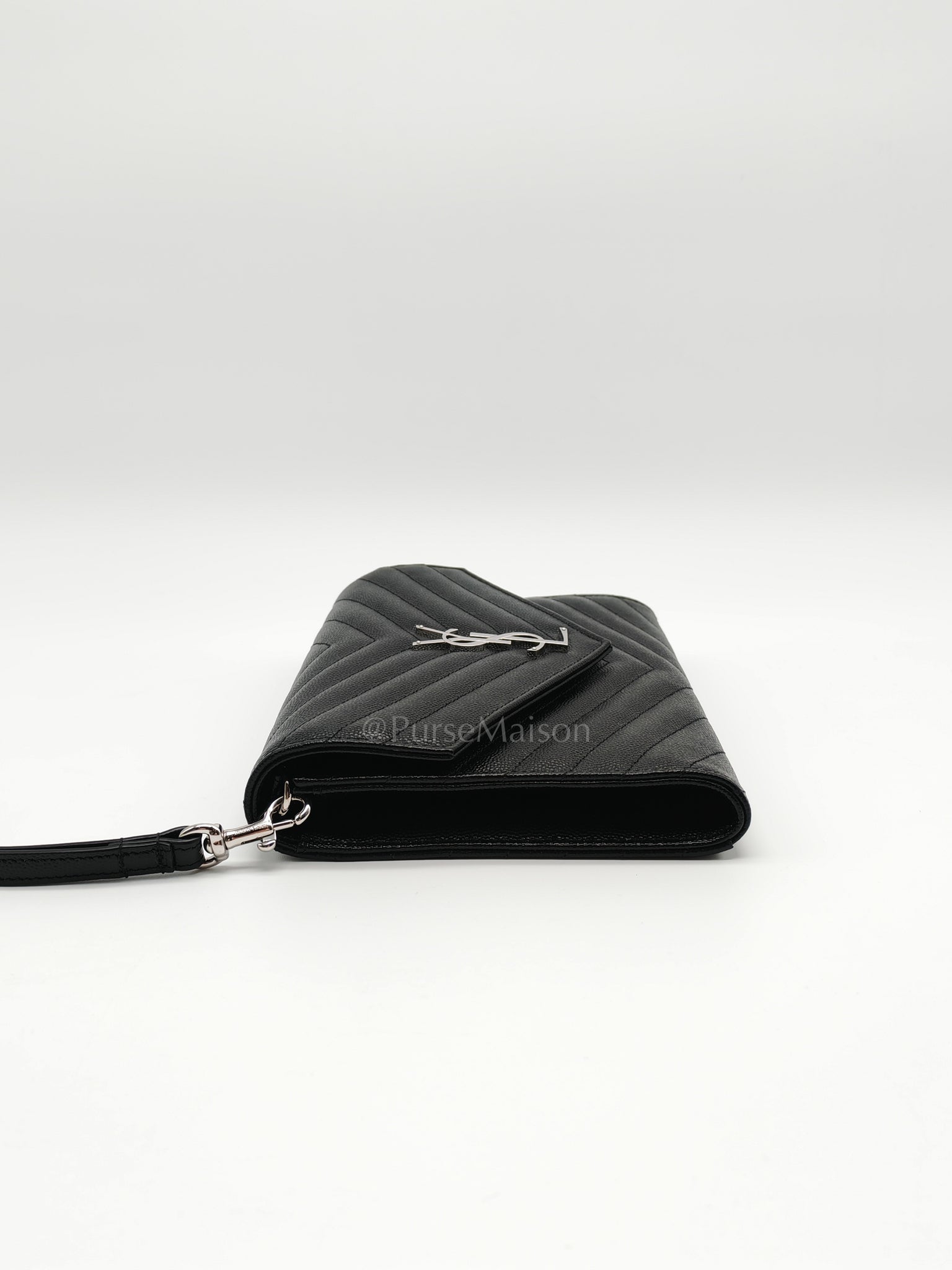 Cassandre Matelasse Flap Clutch in Black Grained Calfskin Leather | Purse Maison Luxury Bags Shop
