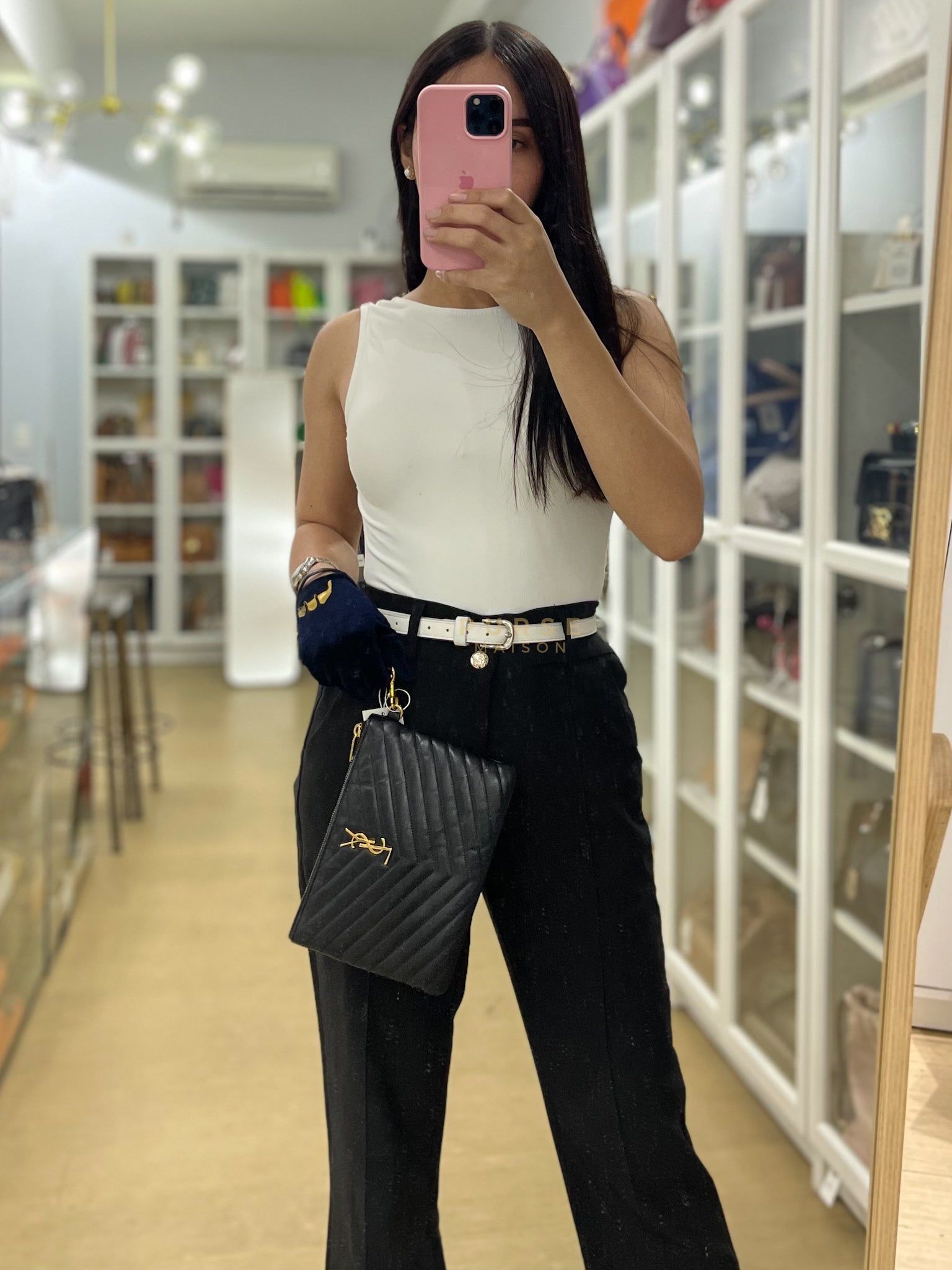Cassandre Matelasse Large Bill Pouch/Clutch in Black Lambskin Leather | Purse Maison Luxury Bags Shop