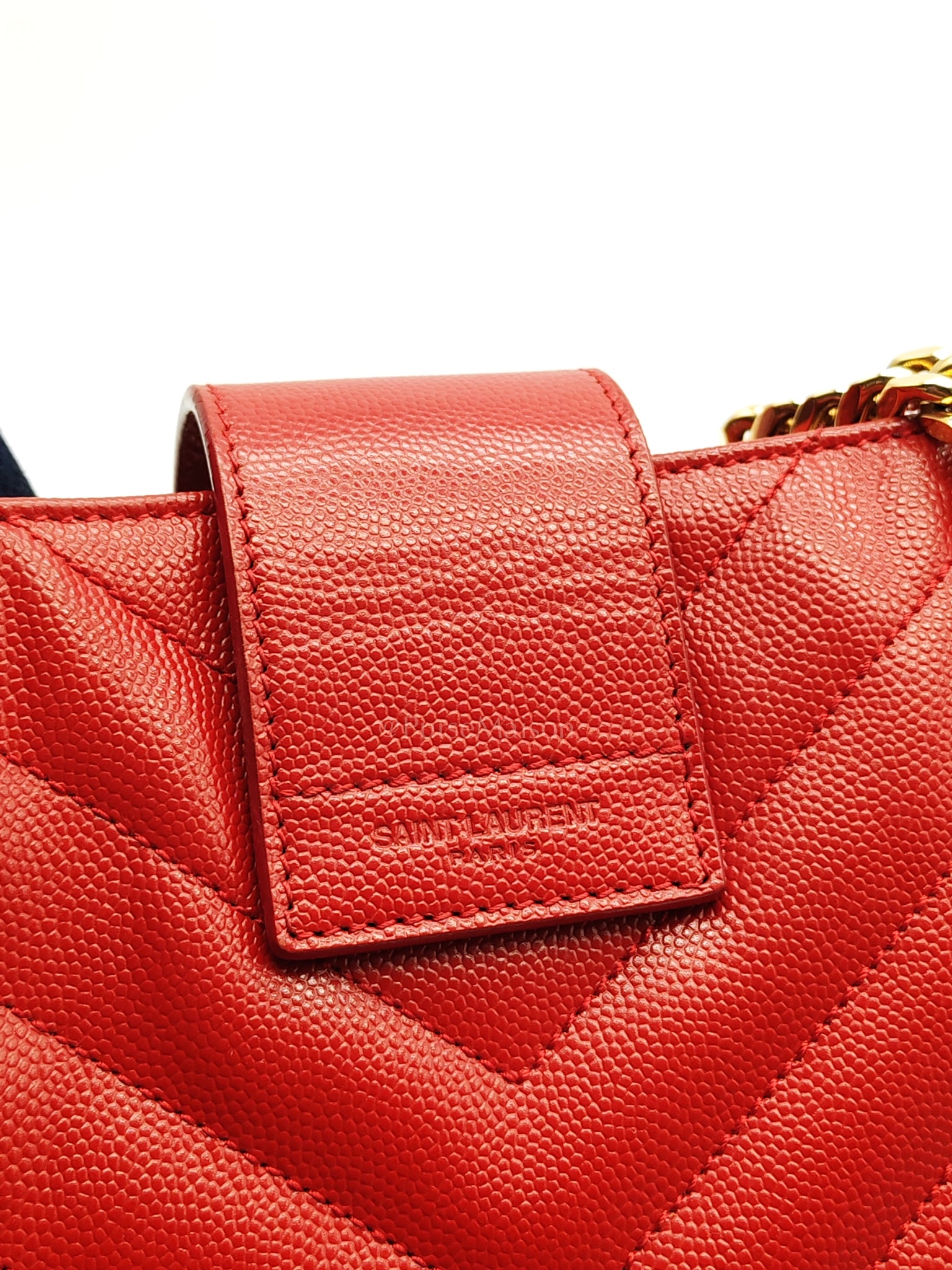 Cassandre Tote in Red Chevron Grained Calfskin Leather Tote Bag | Purse Maison Luxury Bags Shop