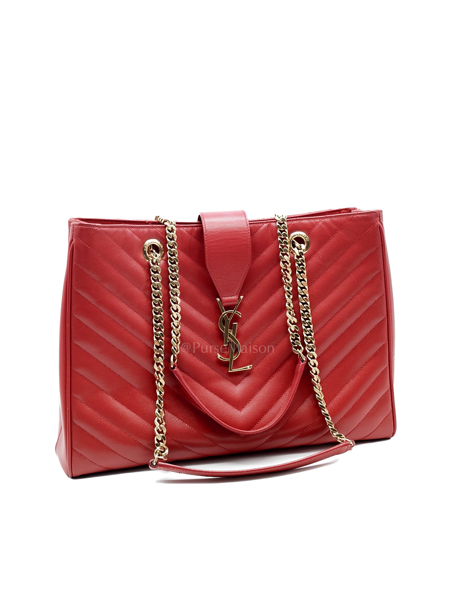Cassandre Tote in Red Chevron Grained Calfskin Leather Tote Bag | Purse Maison Luxury Bags Shop