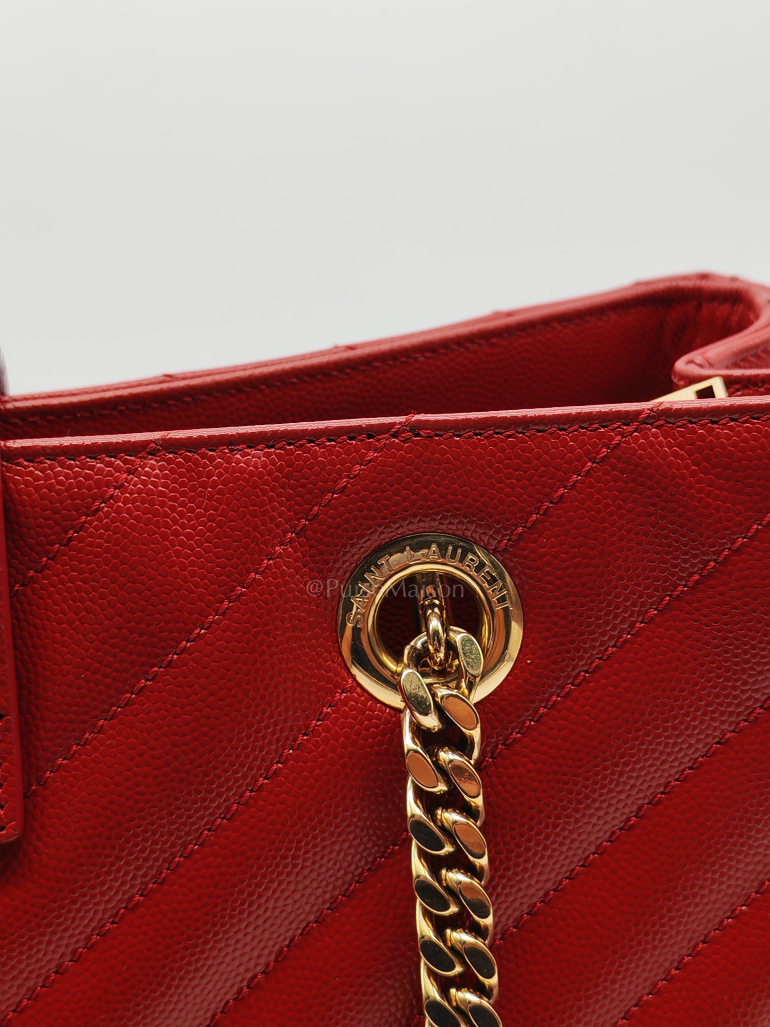 Cassandre Tote in Red Chevron Grained Calfskin Leather Tote Bag | Purse Maison Luxury Bags Shop