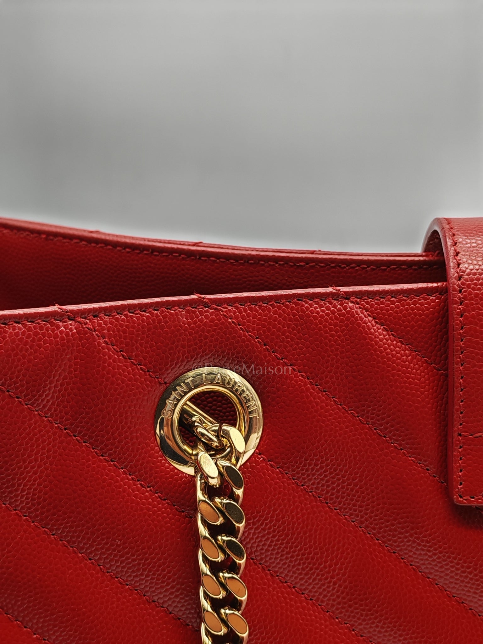 Cassandre Tote in Red Chevron Grained Calfskin Leather Tote Bag | Purse Maison Luxury Bags Shop
