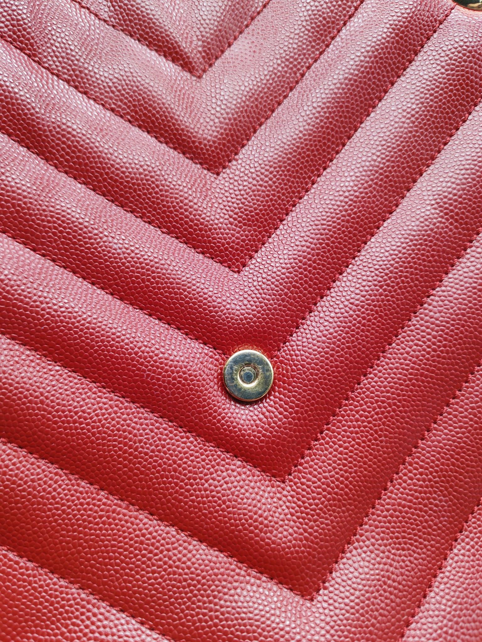 Cassandre Tote in Red Chevron Grained Calfskin Leather Tote Bag | Purse Maison Luxury Bags Shop