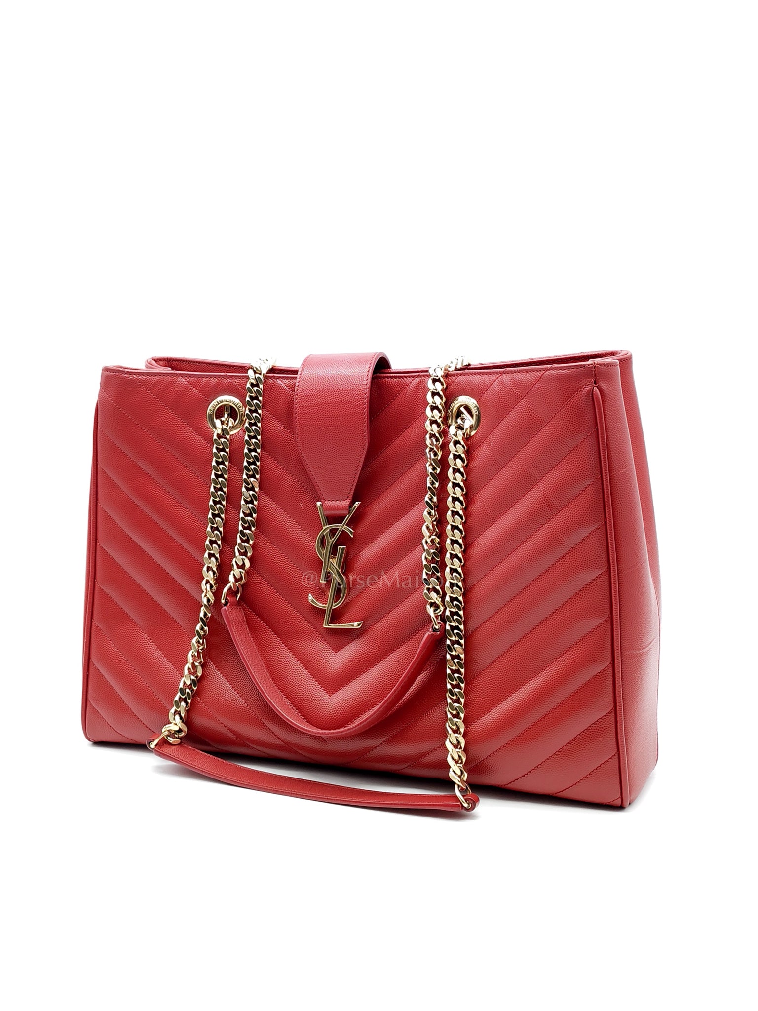 Cassandre Tote in Red Chevron Grained Calfskin Leather Tote Bag | Purse Maison Luxury Bags Shop