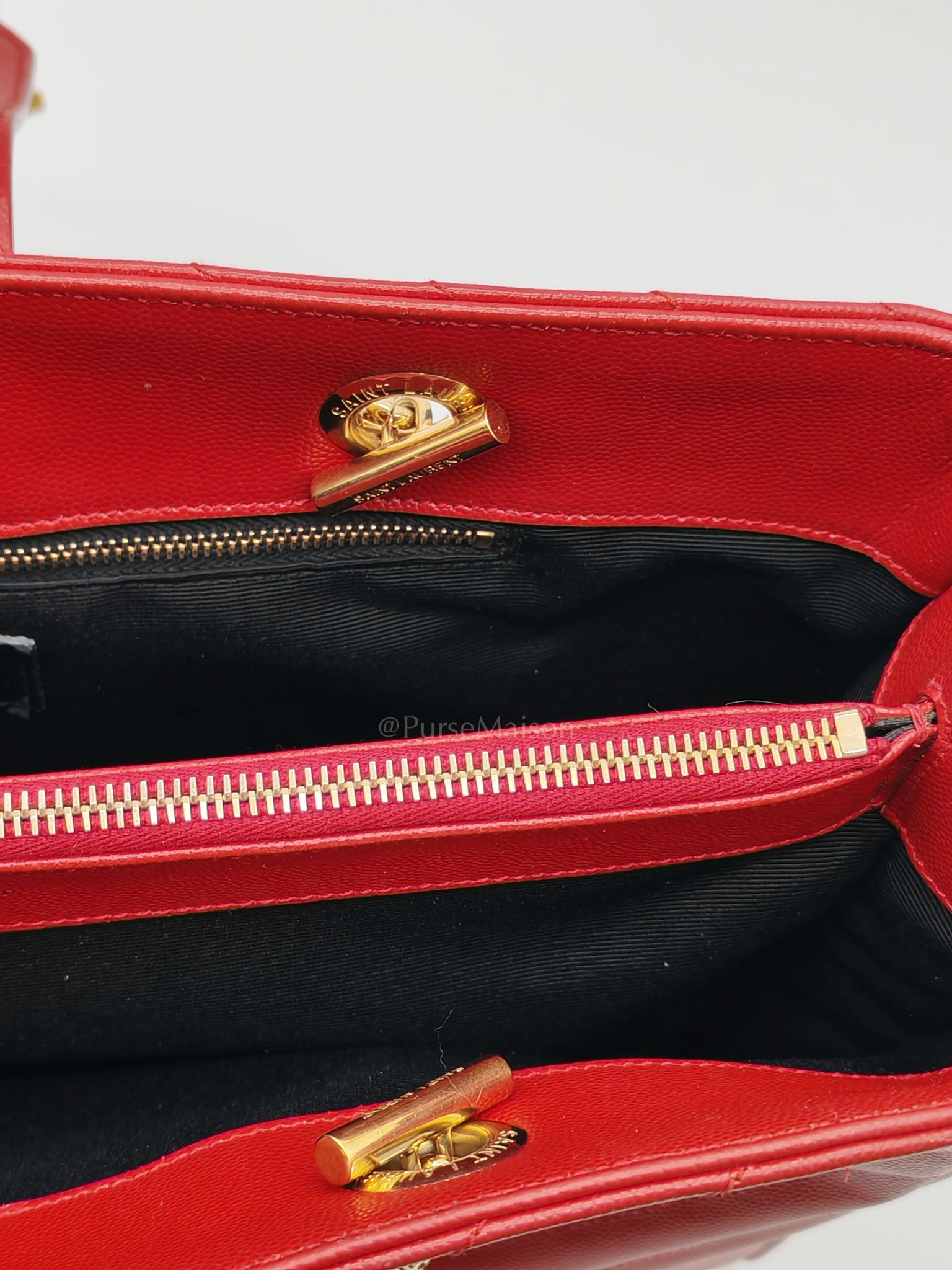 Cassandre Tote in Red Chevron Grained Calfskin Leather Tote Bag | Purse Maison Luxury Bags Shop