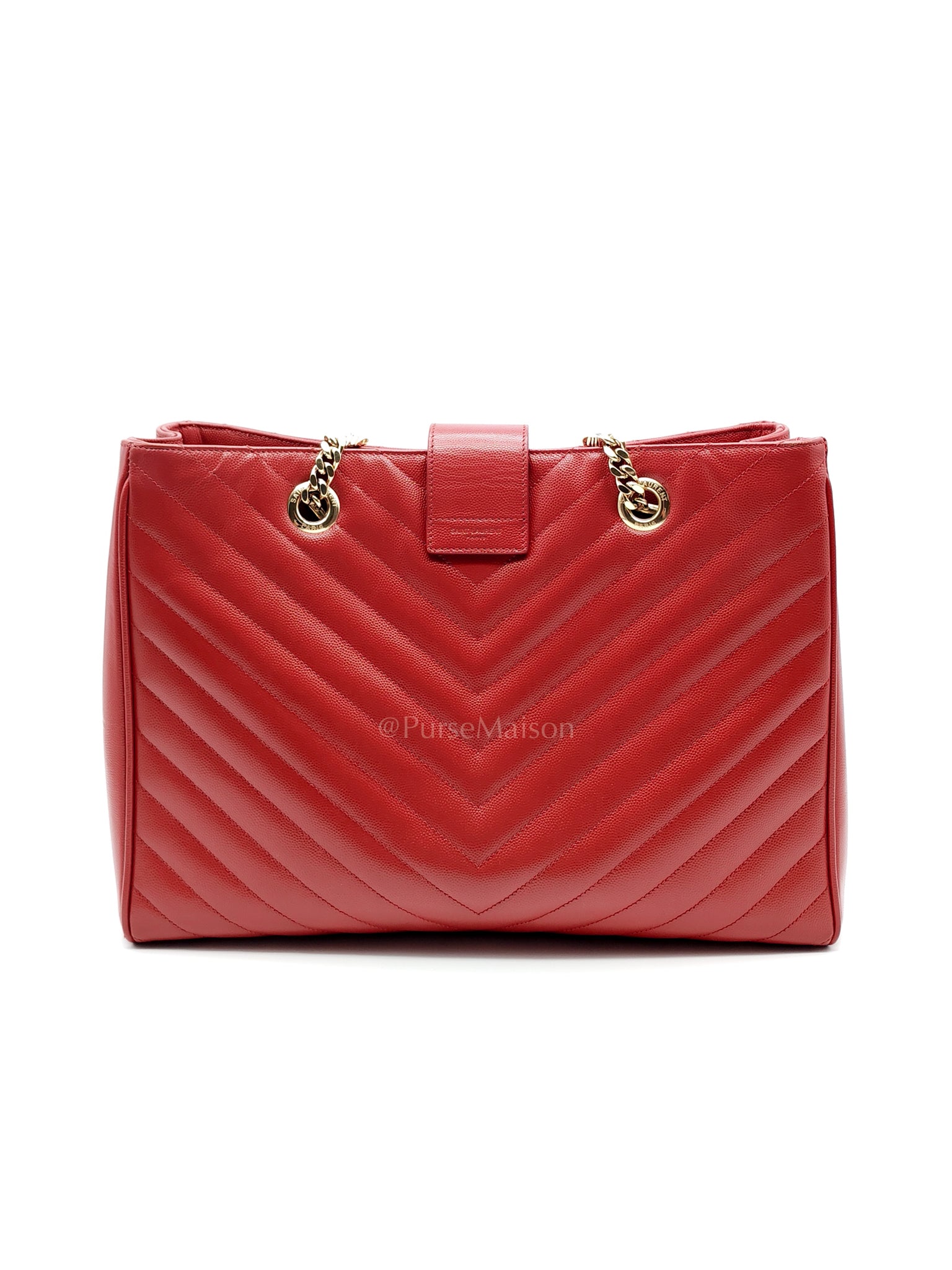 Cassandre Tote in Red Chevron Grained Calfskin Leather Tote Bag | Purse Maison Luxury Bags Shop