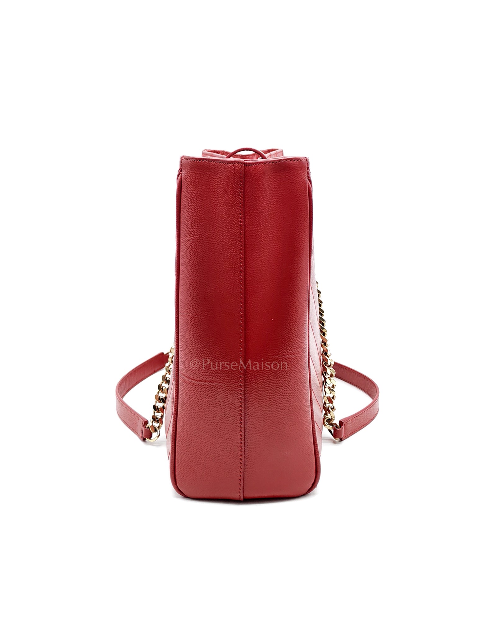 Cassandre Tote in Red Chevron Grained Calfskin Leather Tote Bag | Purse Maison Luxury Bags Shop