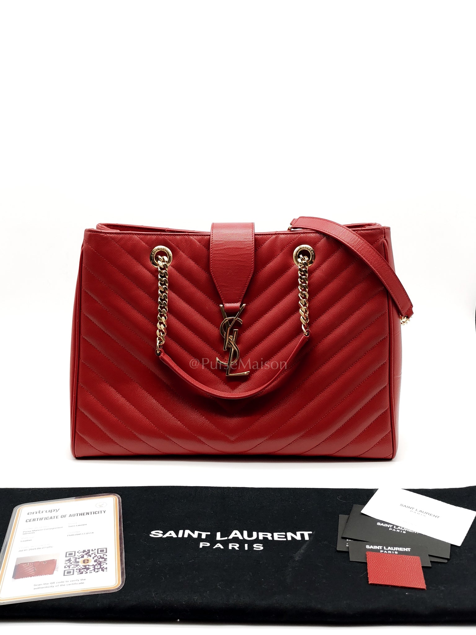 Cassandre Tote in Red Chevron Grained Calfskin Leather Tote Bag | Purse Maison Luxury Bags Shop