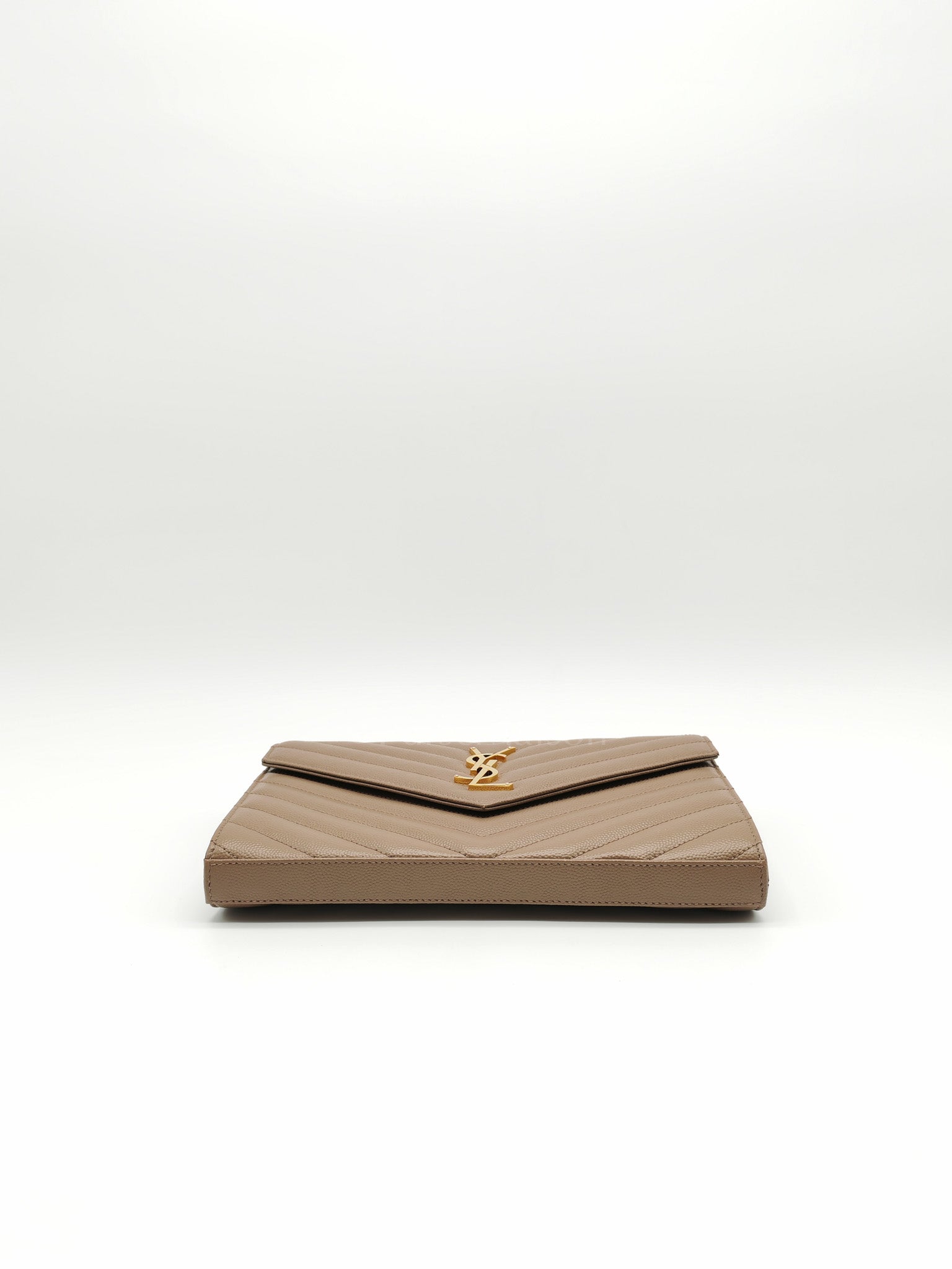 Cassandre Wallet on Chain in Taupe Chevron Quilted Grain De Poudre Calfskin Leather & Gold Hardware | Purse Maison Luxury Bags Shop