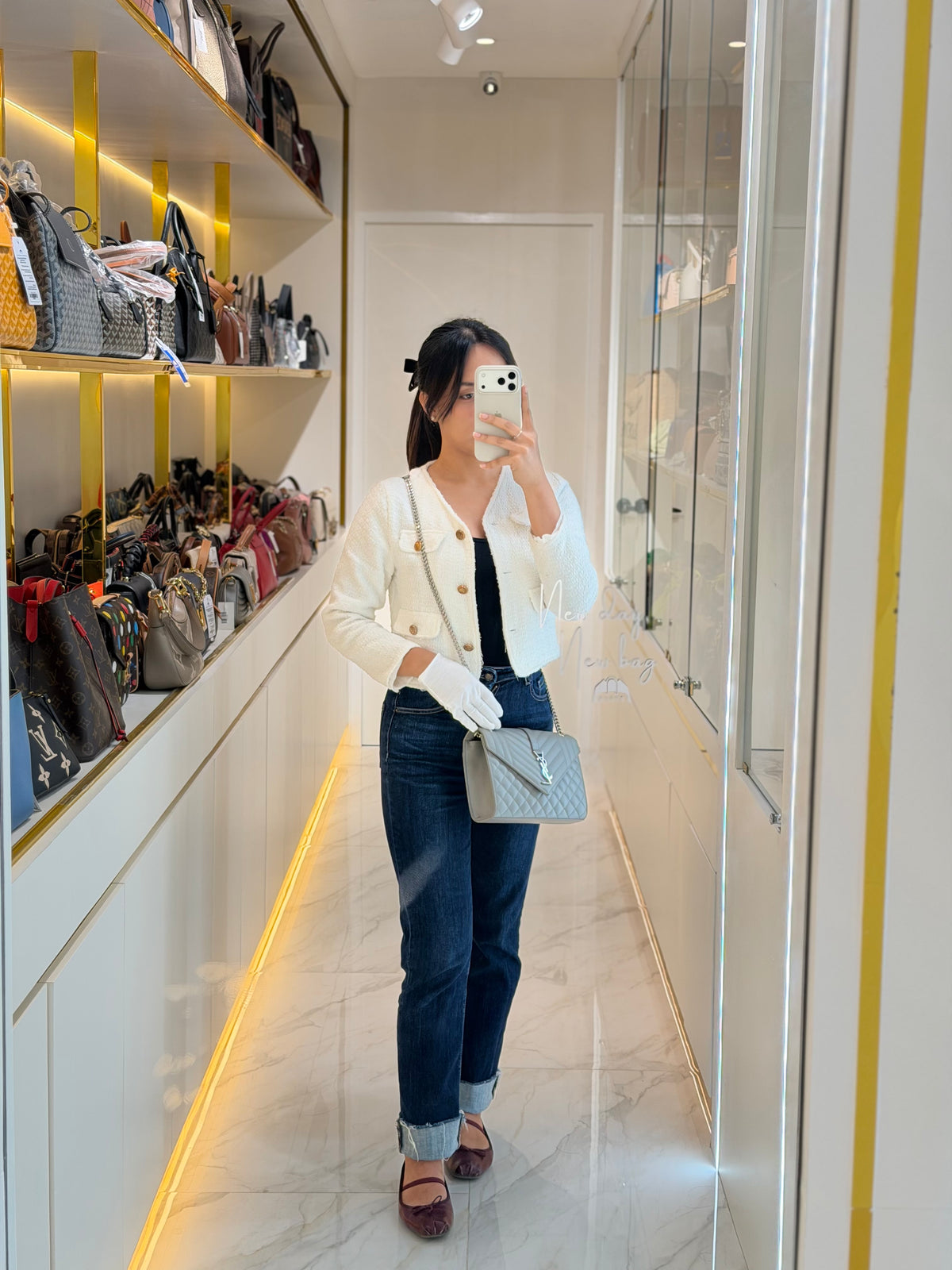 Matelasse Medium Envelope Bag in Gray Quilted Grain de Poudre Leather & Silver Hardware | Purse Maison Luxury Bags Shop