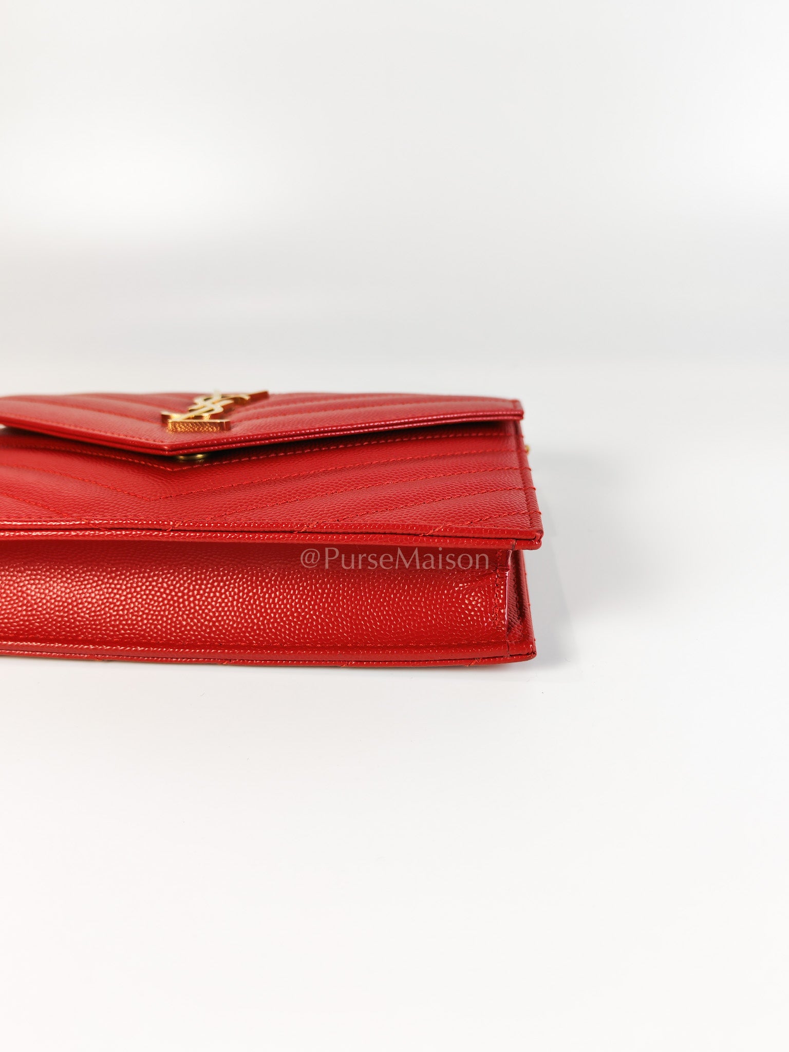 Cassandre Wallet on Chain (WOC) in Red Grained Calfskin Leather Chain Bag | Purse Maison Luxury Bags Shop