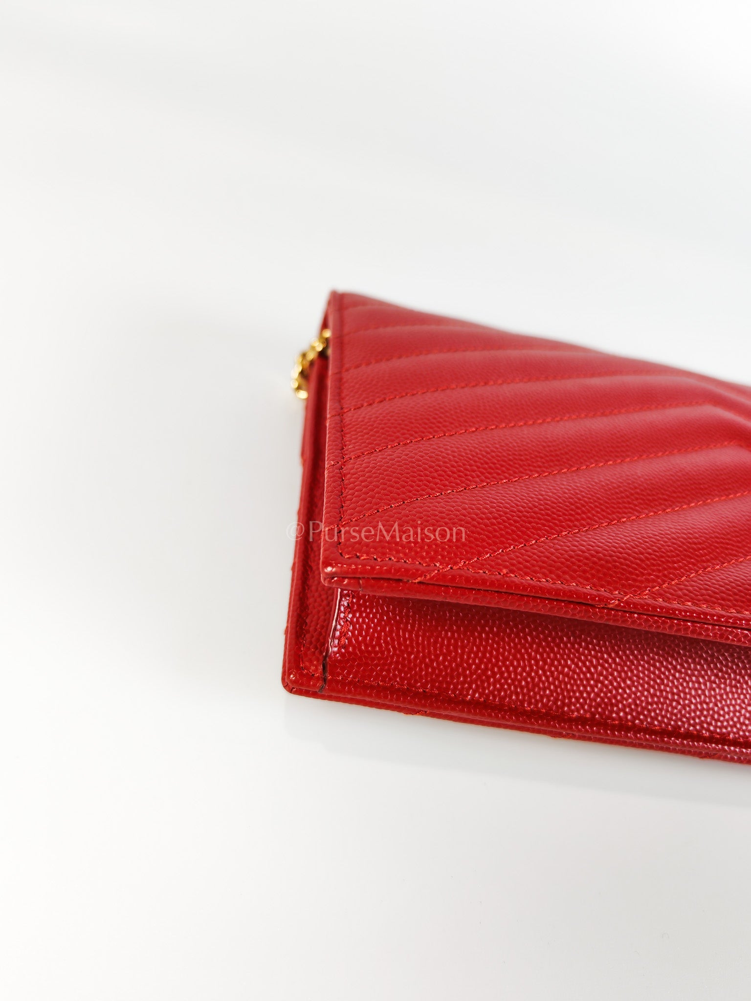 Cassandre Wallet on Chain (WOC) in Red Grained Calfskin Leather Chain Bag | Purse Maison Luxury Bags Shop