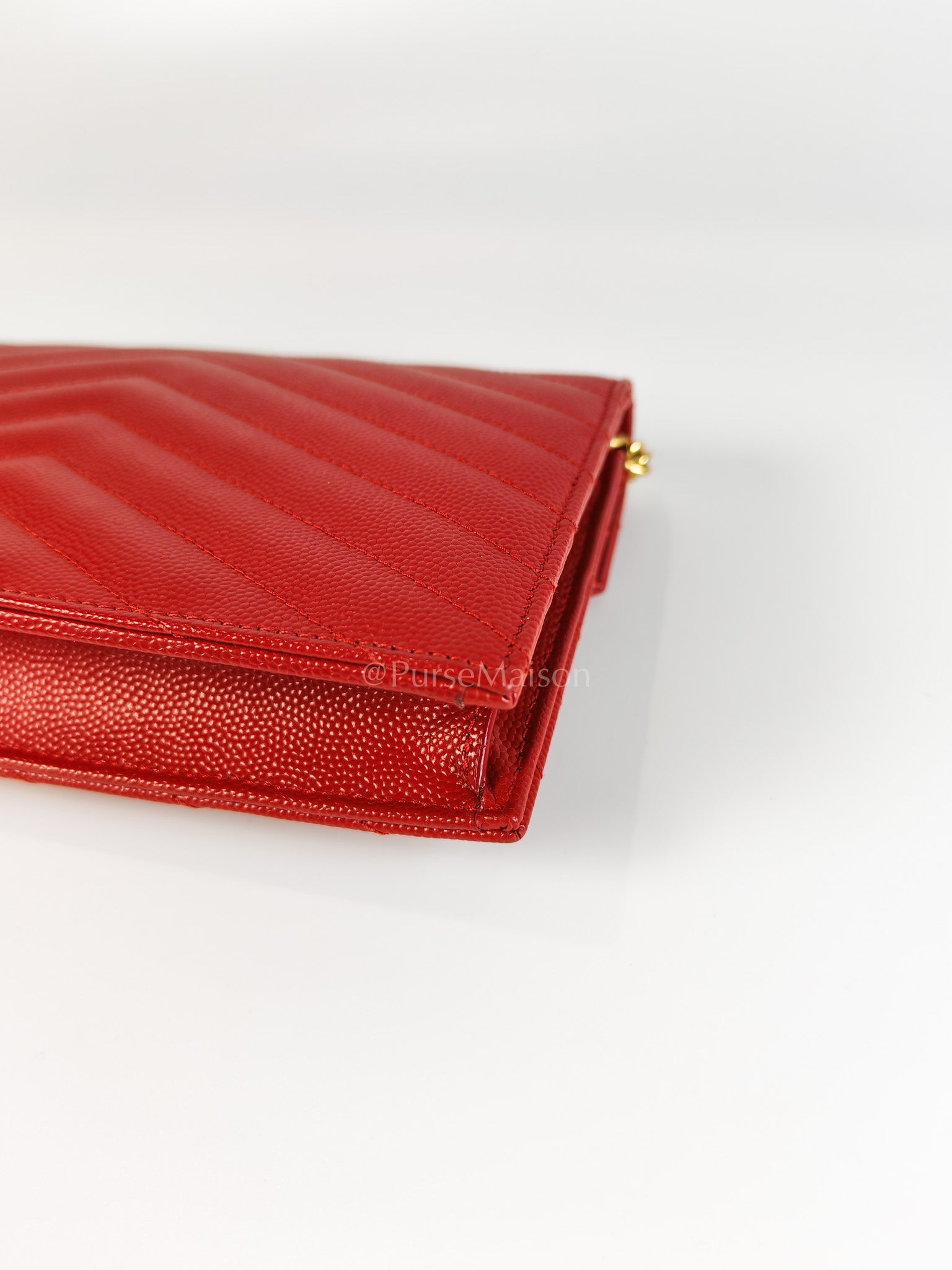 Cassandre Wallet on Chain (WOC) in Red Grained Calfskin Leather Chain Bag | Purse Maison Luxury Bags Shop