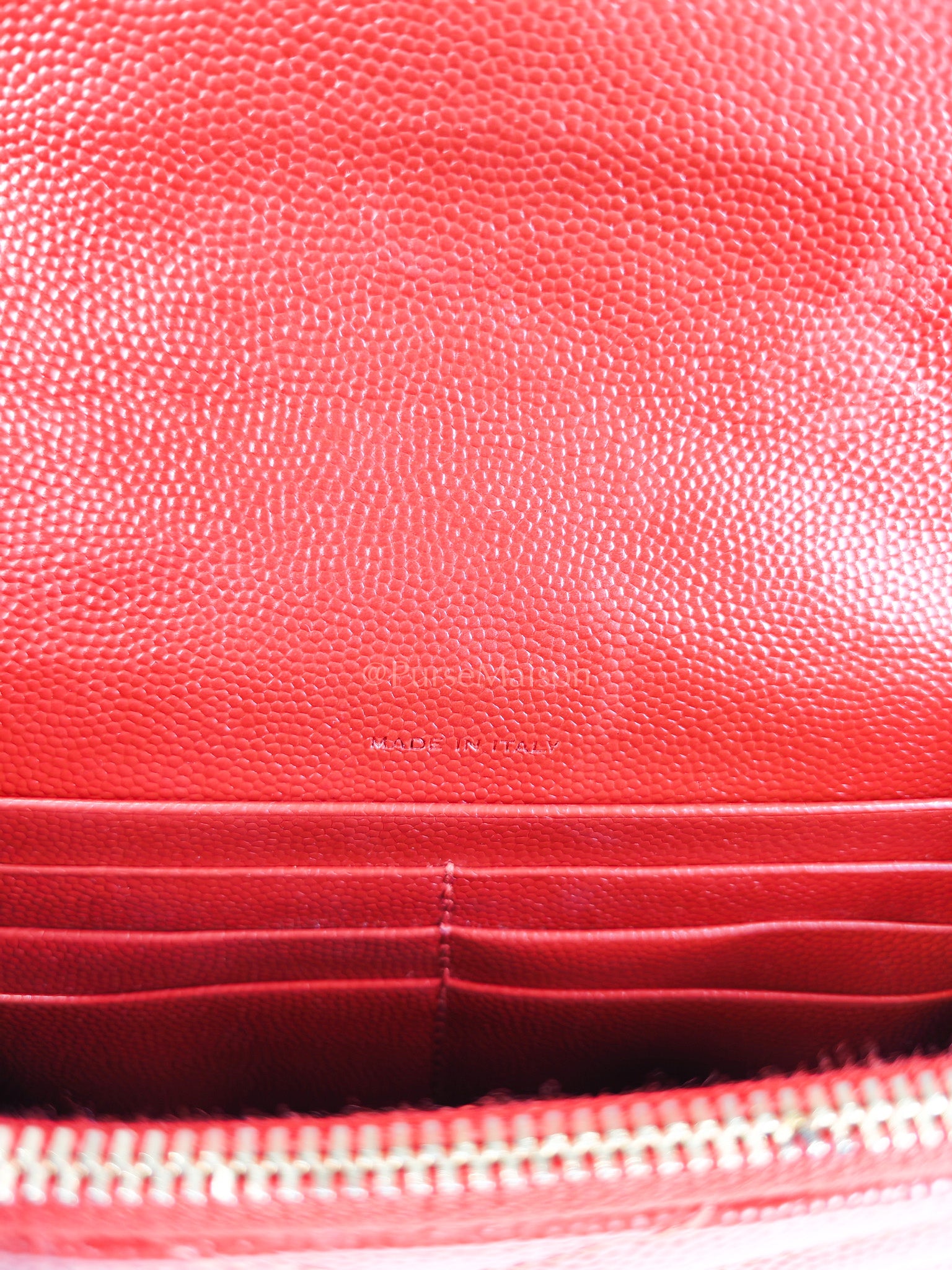 Cassandre Wallet on Chain (WOC) in Red Grained Calfskin Leather Chain Bag | Purse Maison Luxury Bags Shop