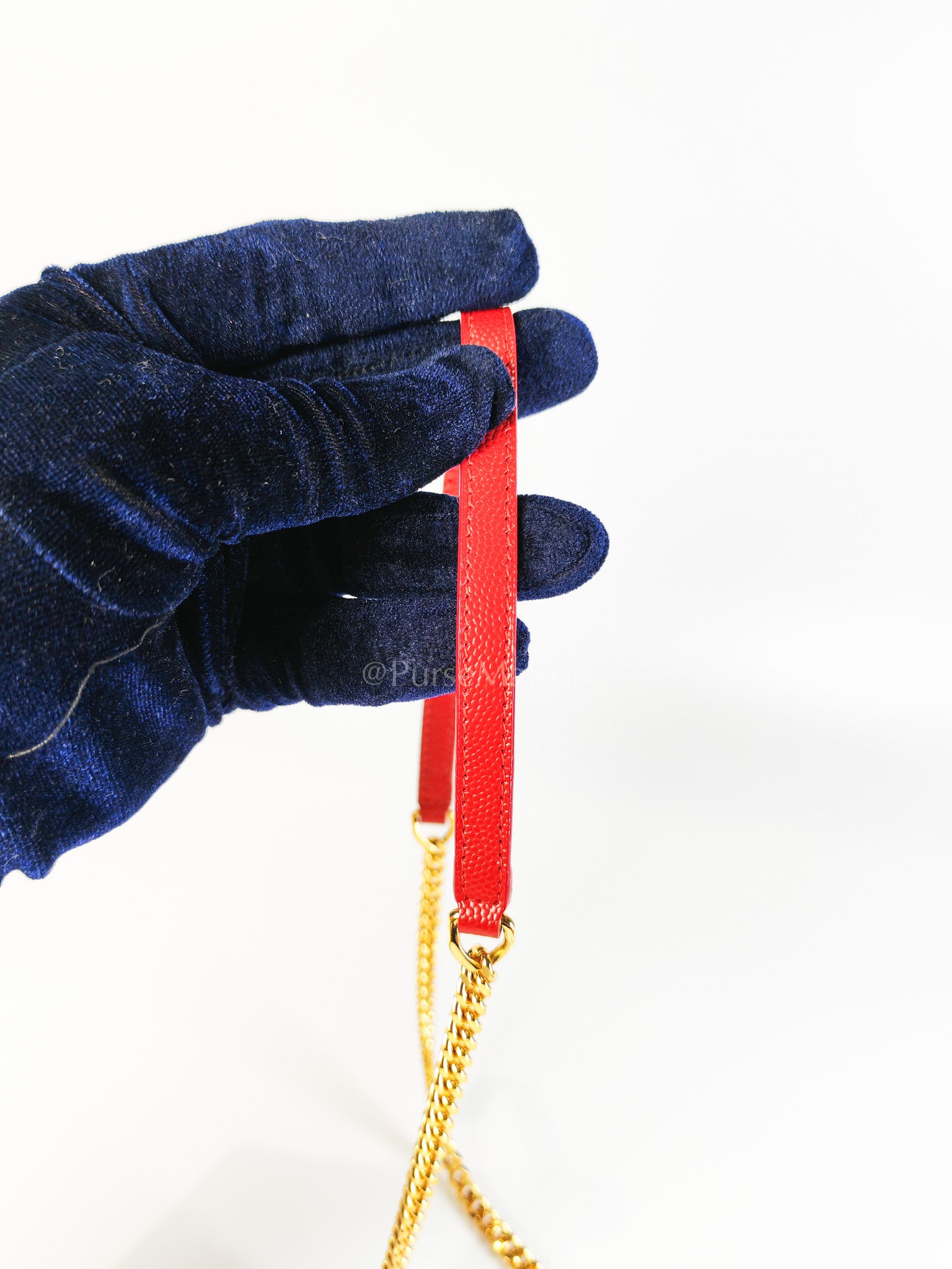 Cassandre Wallet on Chain (WOC) in Red Grained Calfskin Leather Chain Bag | Purse Maison Luxury Bags Shop