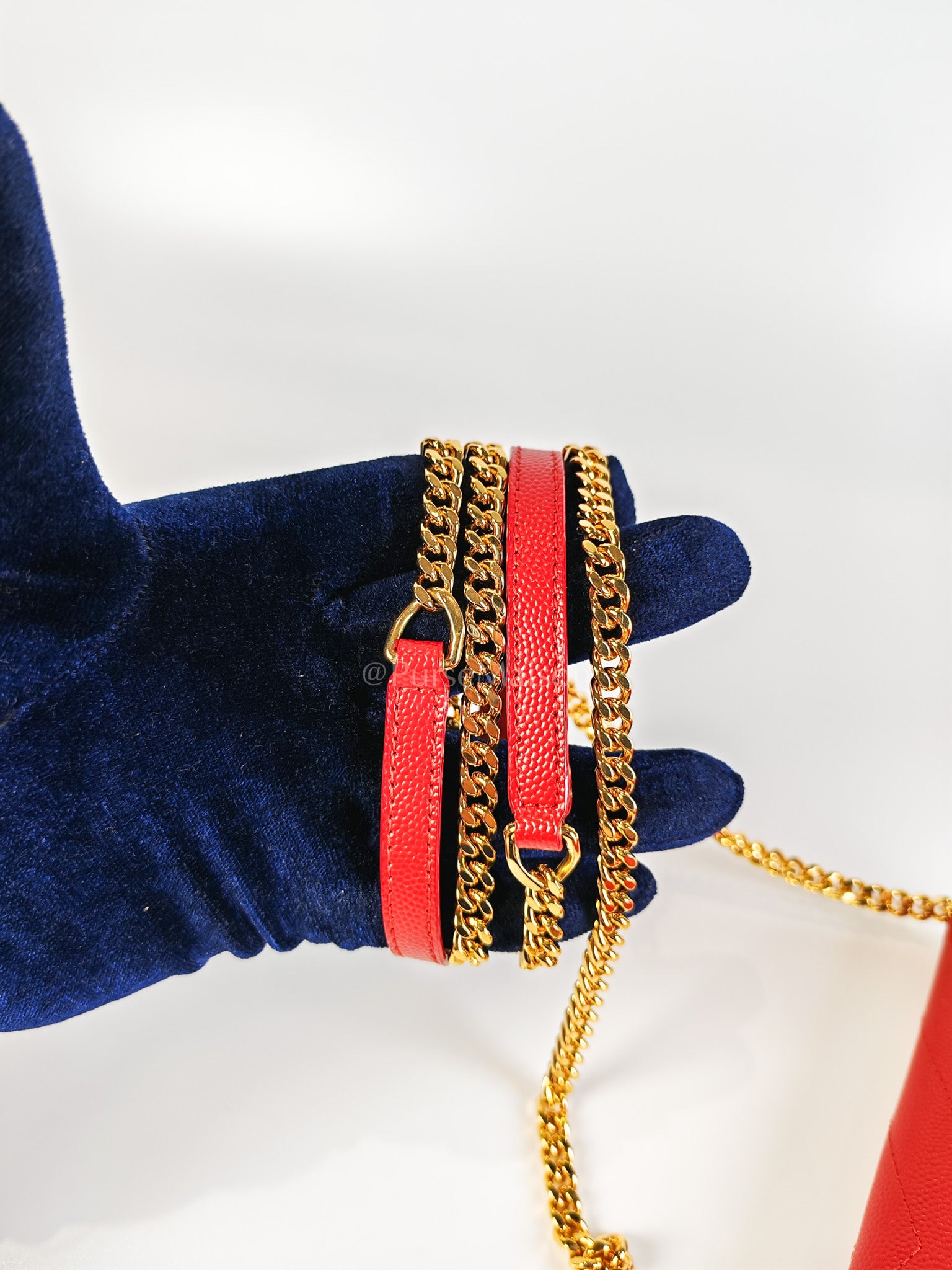 Cassandre Wallet on Chain (WOC) in Red Grained Calfskin Leather Chain Bag | Purse Maison Luxury Bags Shop