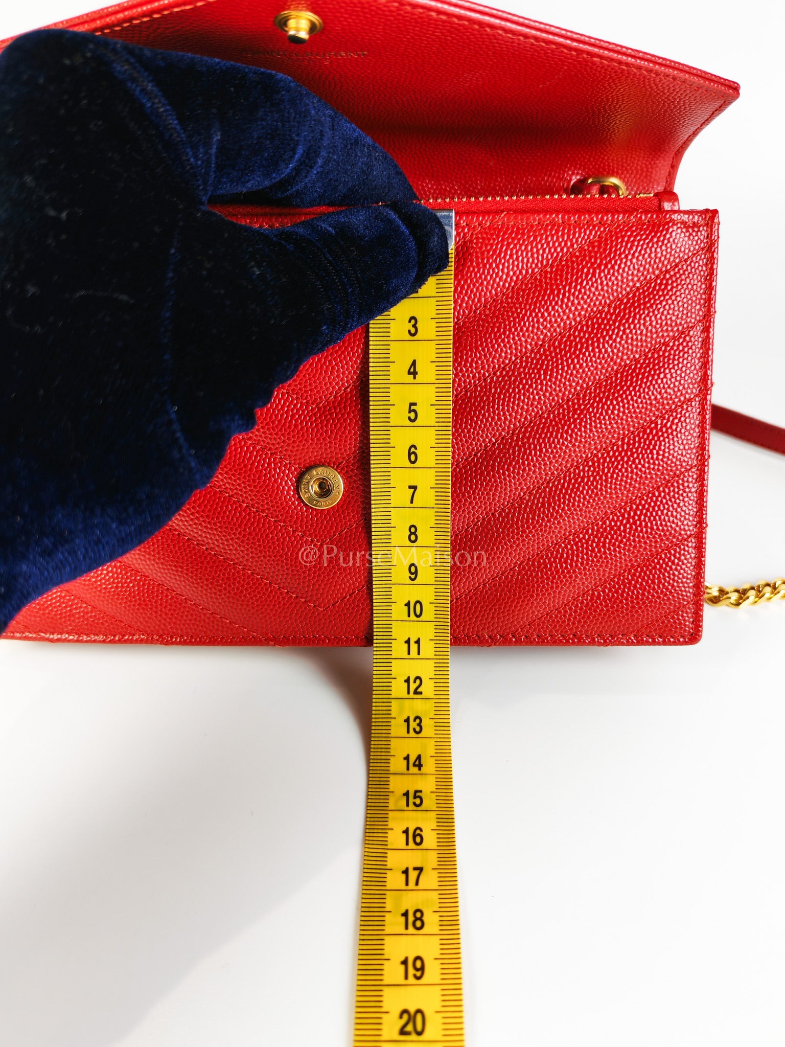 Cassandre Wallet on Chain (WOC) in Red Grained Calfskin Leather Chain Bag | Purse Maison Luxury Bags Shop