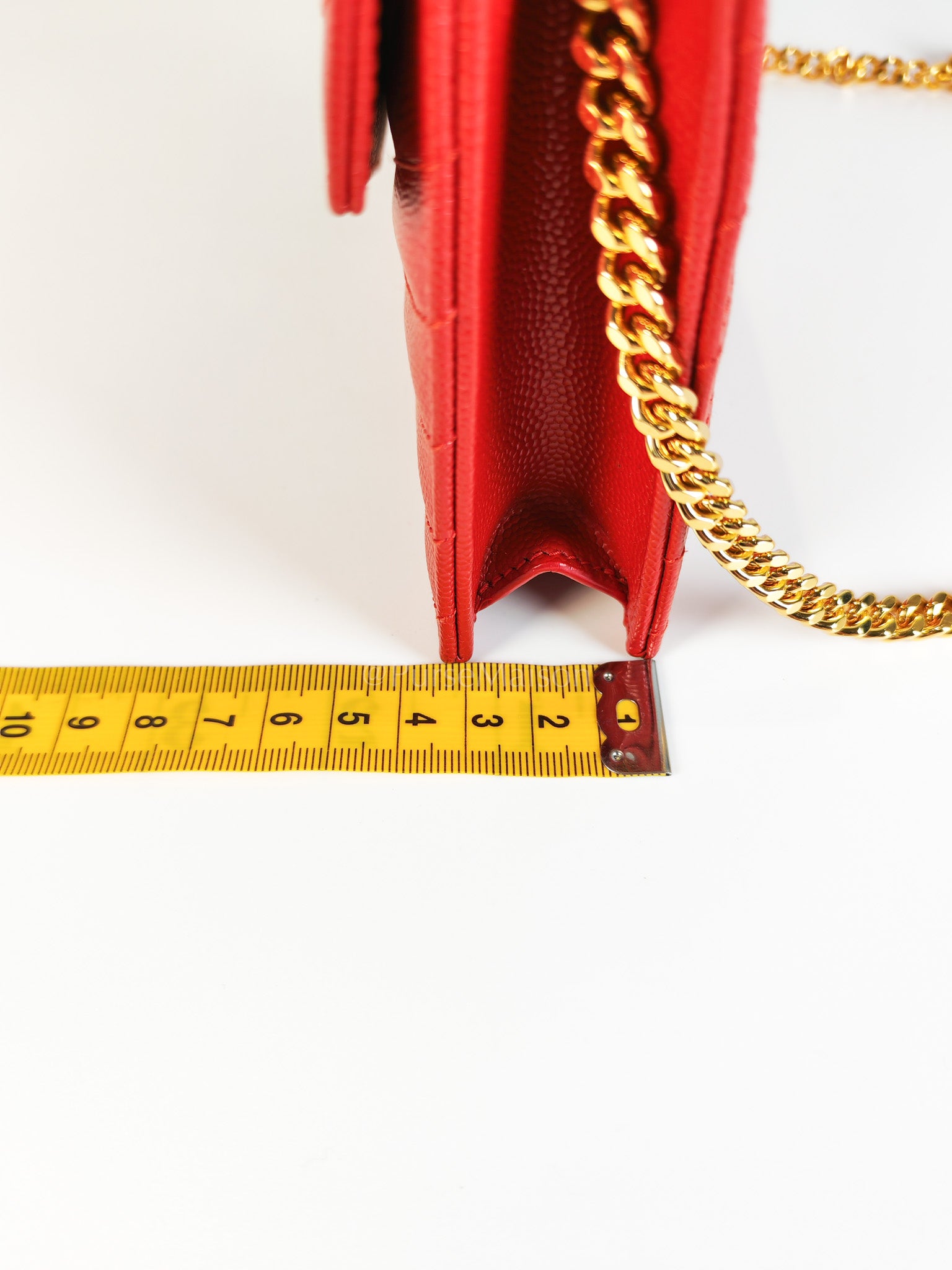 Cassandre Wallet on Chain (WOC) in Red Grained Calfskin Leather Chain Bag | Purse Maison Luxury Bags Shop