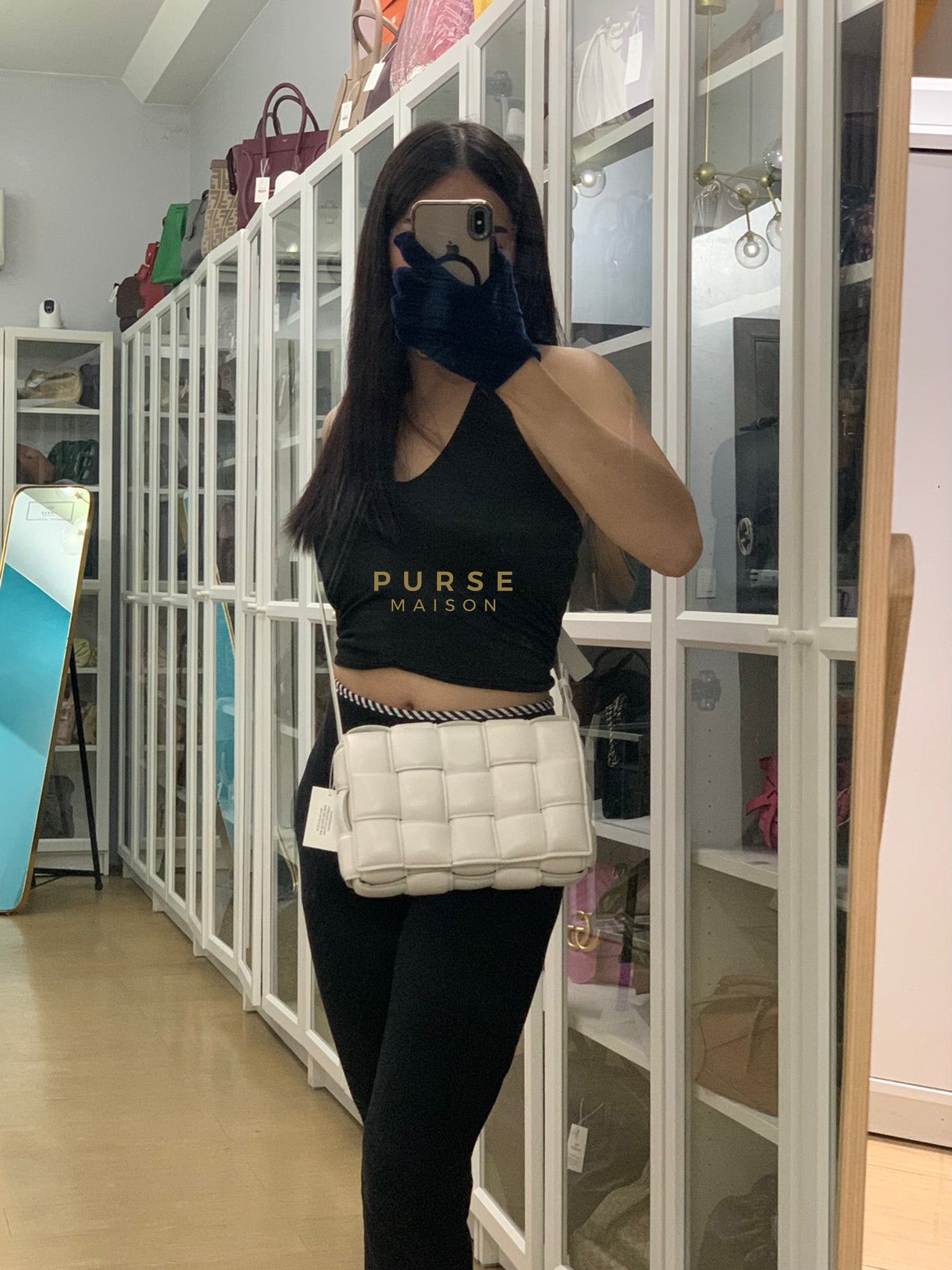 Cassette Padded in Off-white Intrecciato Leather Crossbody Bag | Purse Maison Luxury Bags Shop