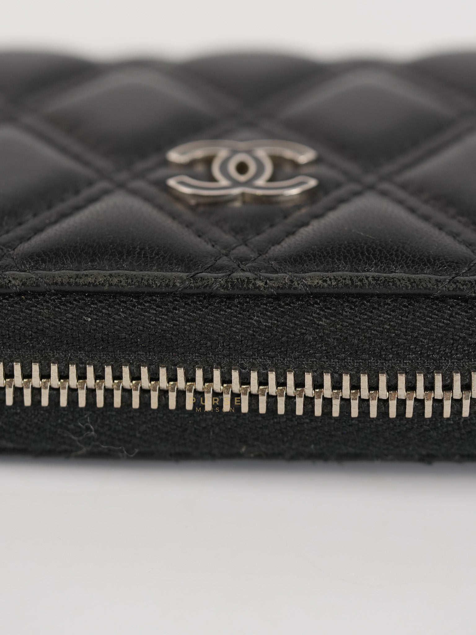 CC Card Holder in Black Lambskin Leather & Silver Hardware (Series 20) | Purse Maison Luxury Bags Shop