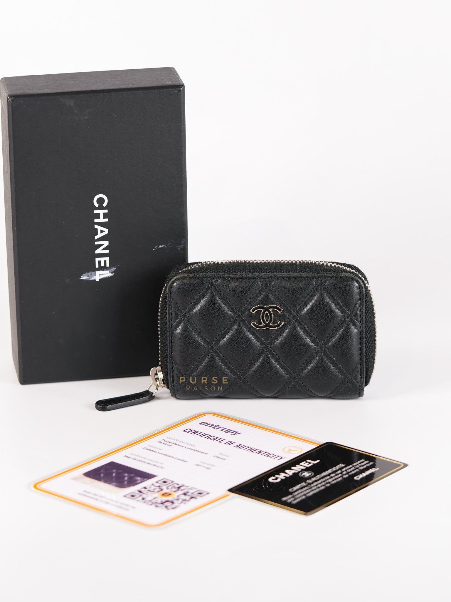 CC Card Holder in Black Lambskin Leather & Silver Hardware (Series 20) | Purse Maison Luxury Bags Shop