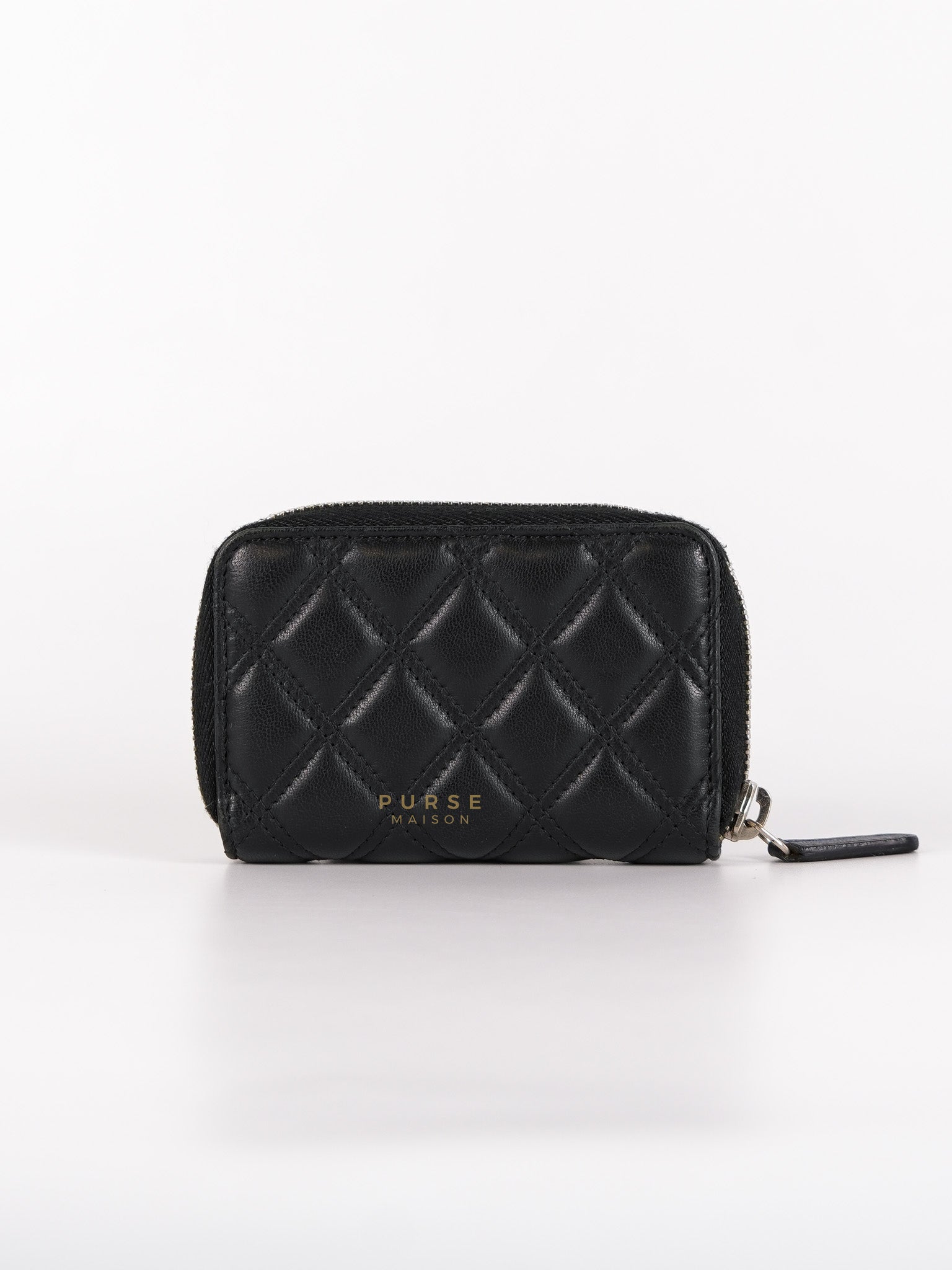 CC Card Holder in Black Lambskin Leather & Silver Hardware (Series 20) | Purse Maison Luxury Bags Shop