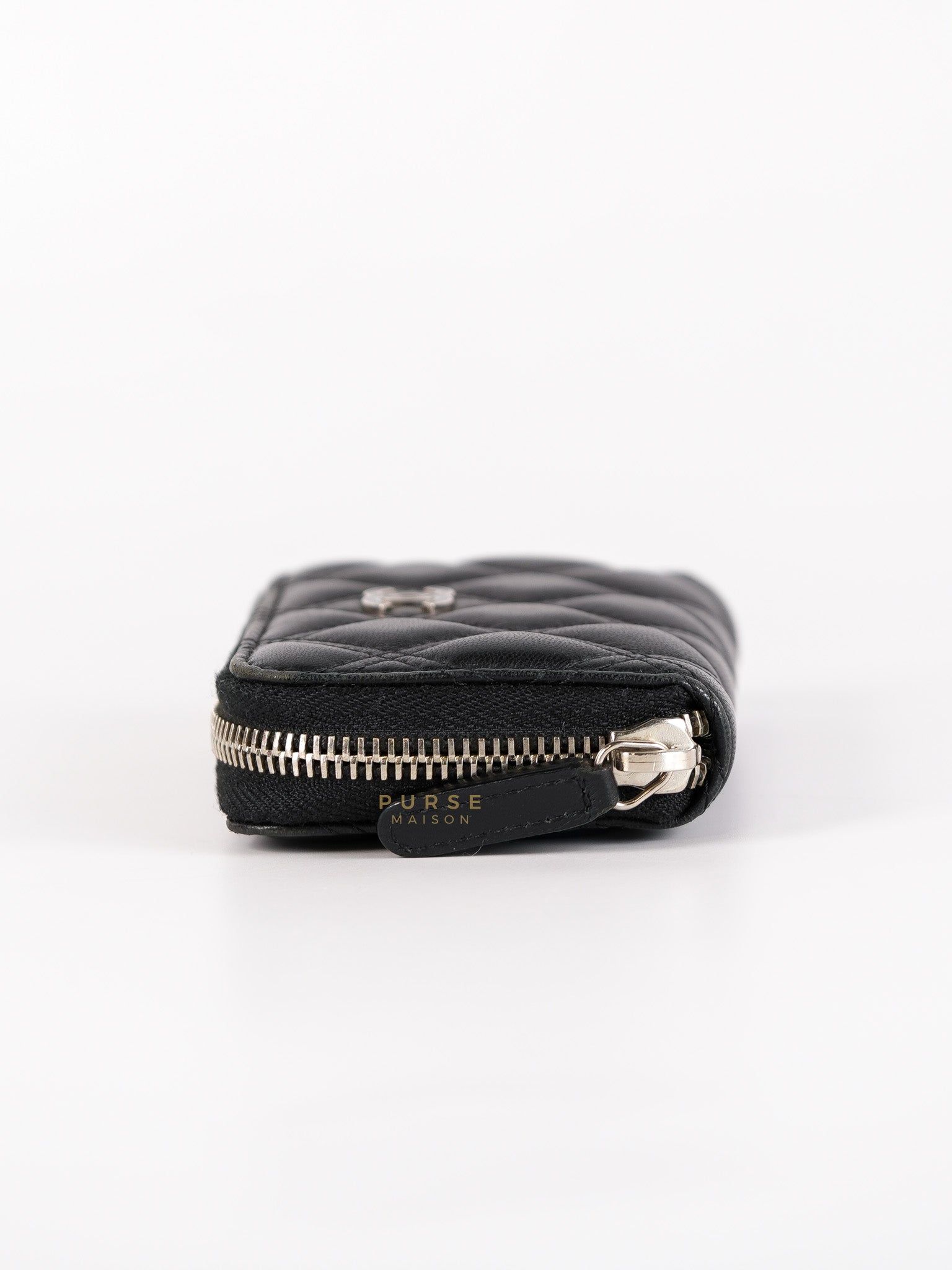 CC Card Holder in Black Lambskin Leather & Silver Hardware (Series 20) | Purse Maison Luxury Bags Shop