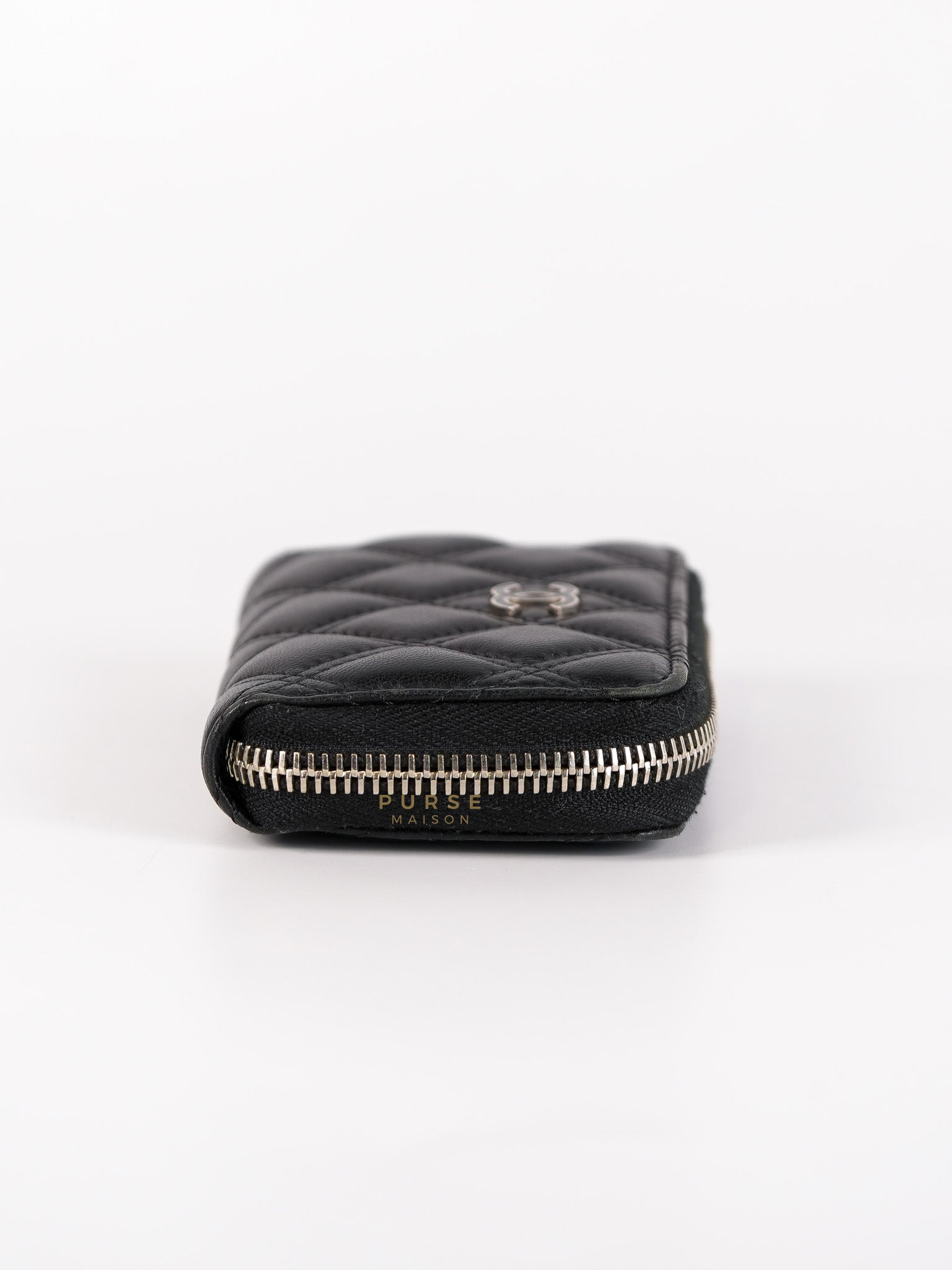 CC Card Holder in Black Lambskin Leather & Silver Hardware (Series 20) | Purse Maison Luxury Bags Shop