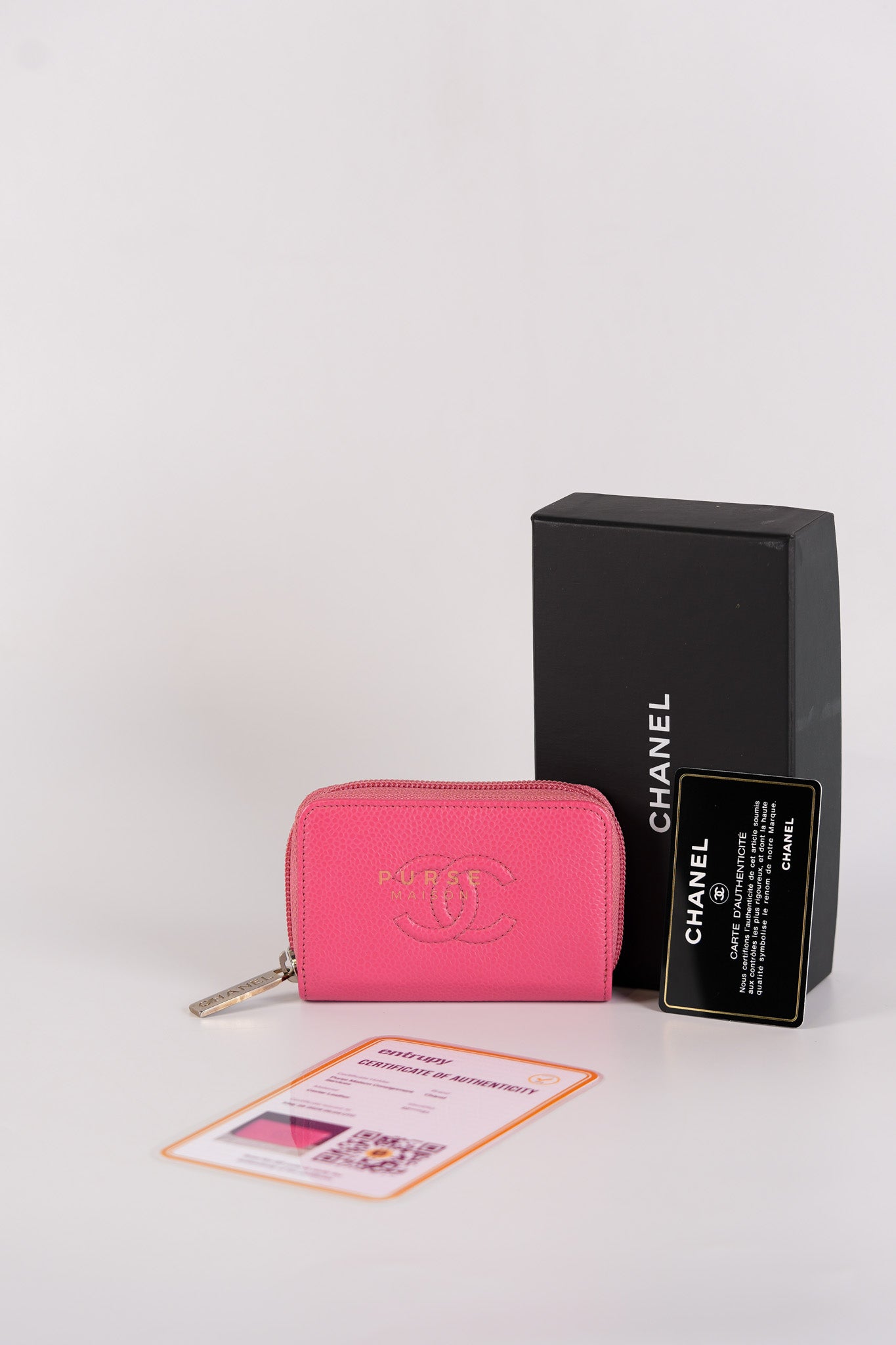 CC Card holder in Pink Caviar Leather & Silver Hardware (Series 22) | Purse Maison Luxury Bags Shop