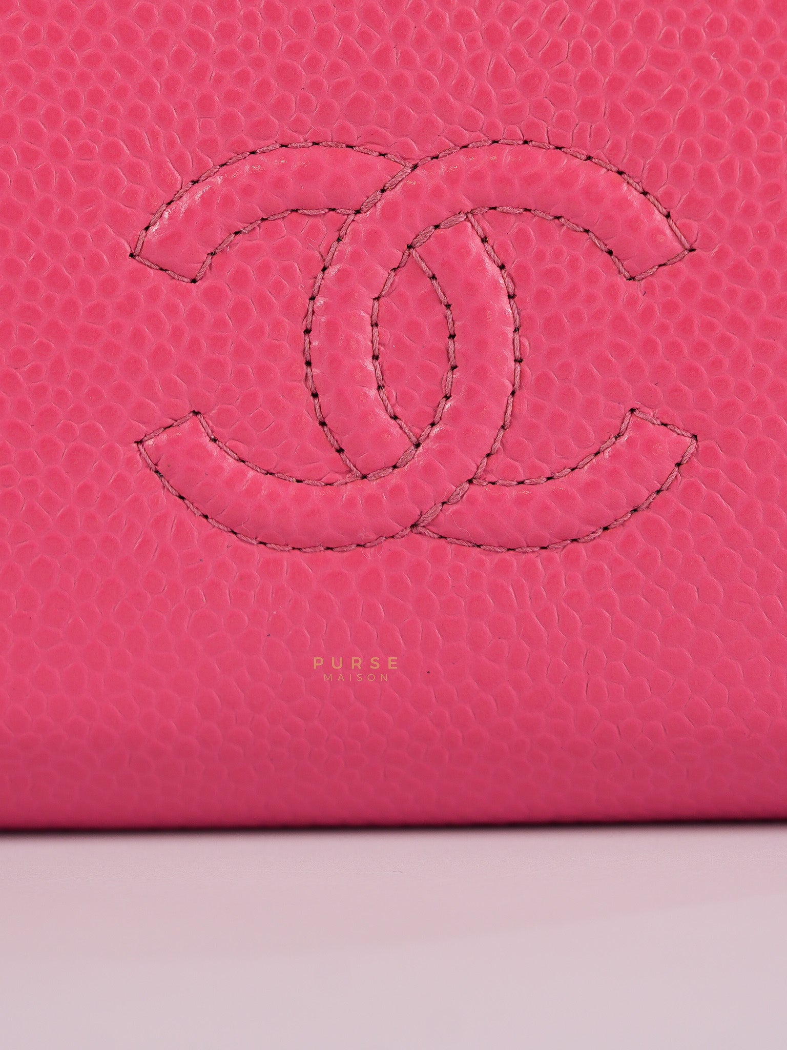 CC Card holder in Pink Caviar Leather & Silver Hardware (Series 22) | Purse Maison Luxury Bags Shop