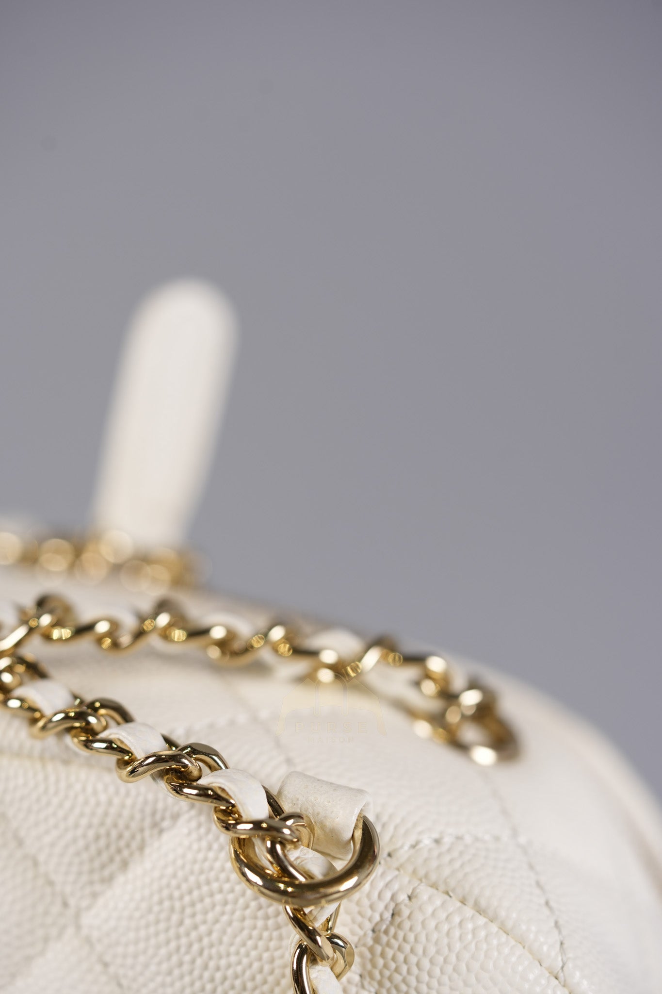 CC Day Mini Backpack in White Caviar Leather Light Gold Hardware Series 26 | Purse Maison Luxury Bags Shop