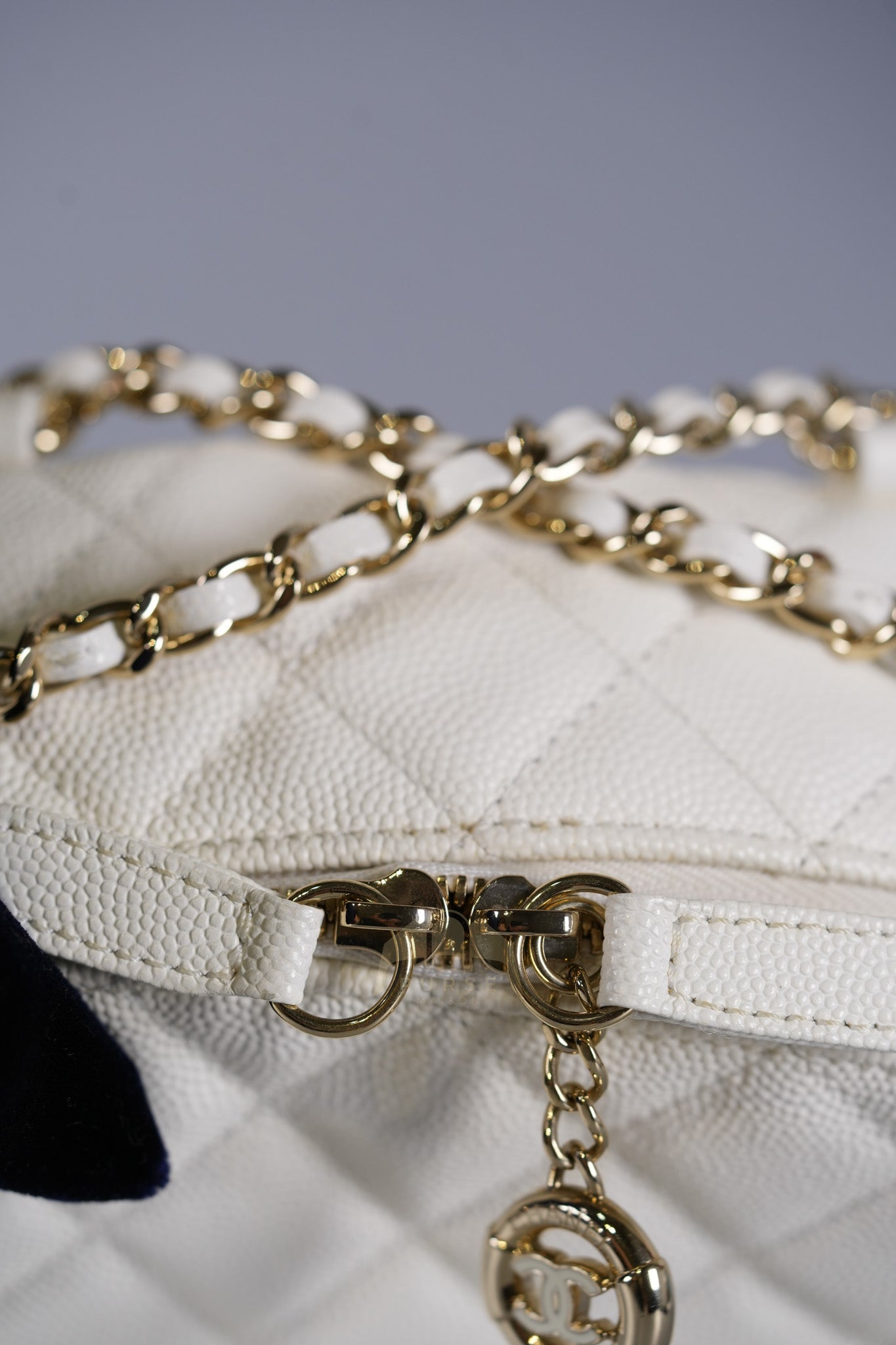 CC Day Mini Backpack in White Caviar Leather Light Gold Hardware Series 26 | Purse Maison Luxury Bags Shop