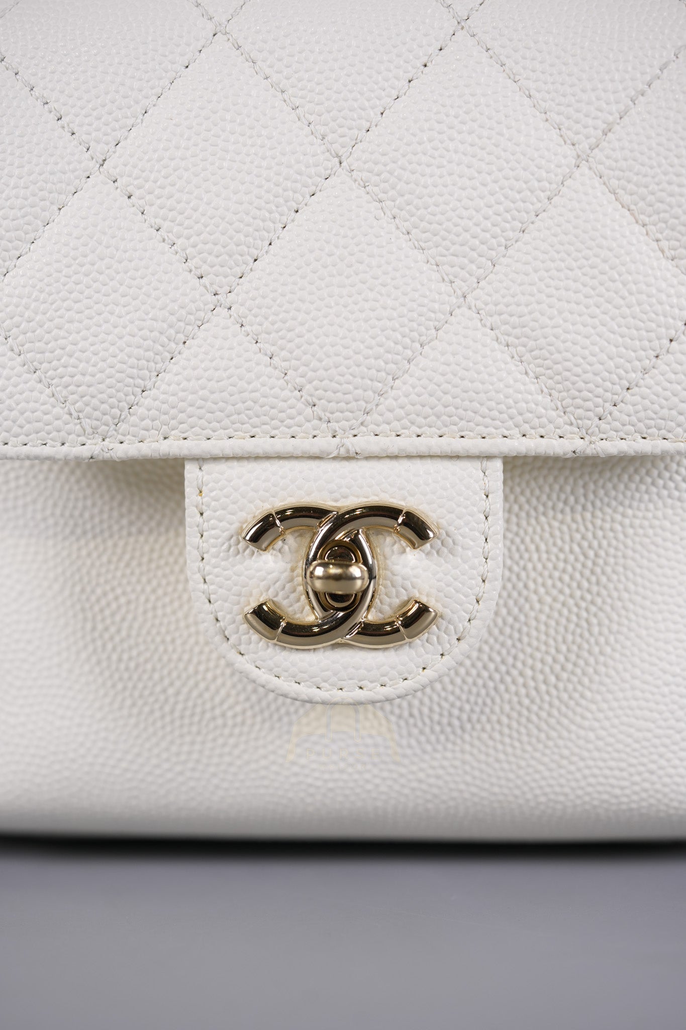 CC Day Mini Backpack in White Caviar Leather Light Gold Hardware Series 26 | Purse Maison Luxury Bags Shop