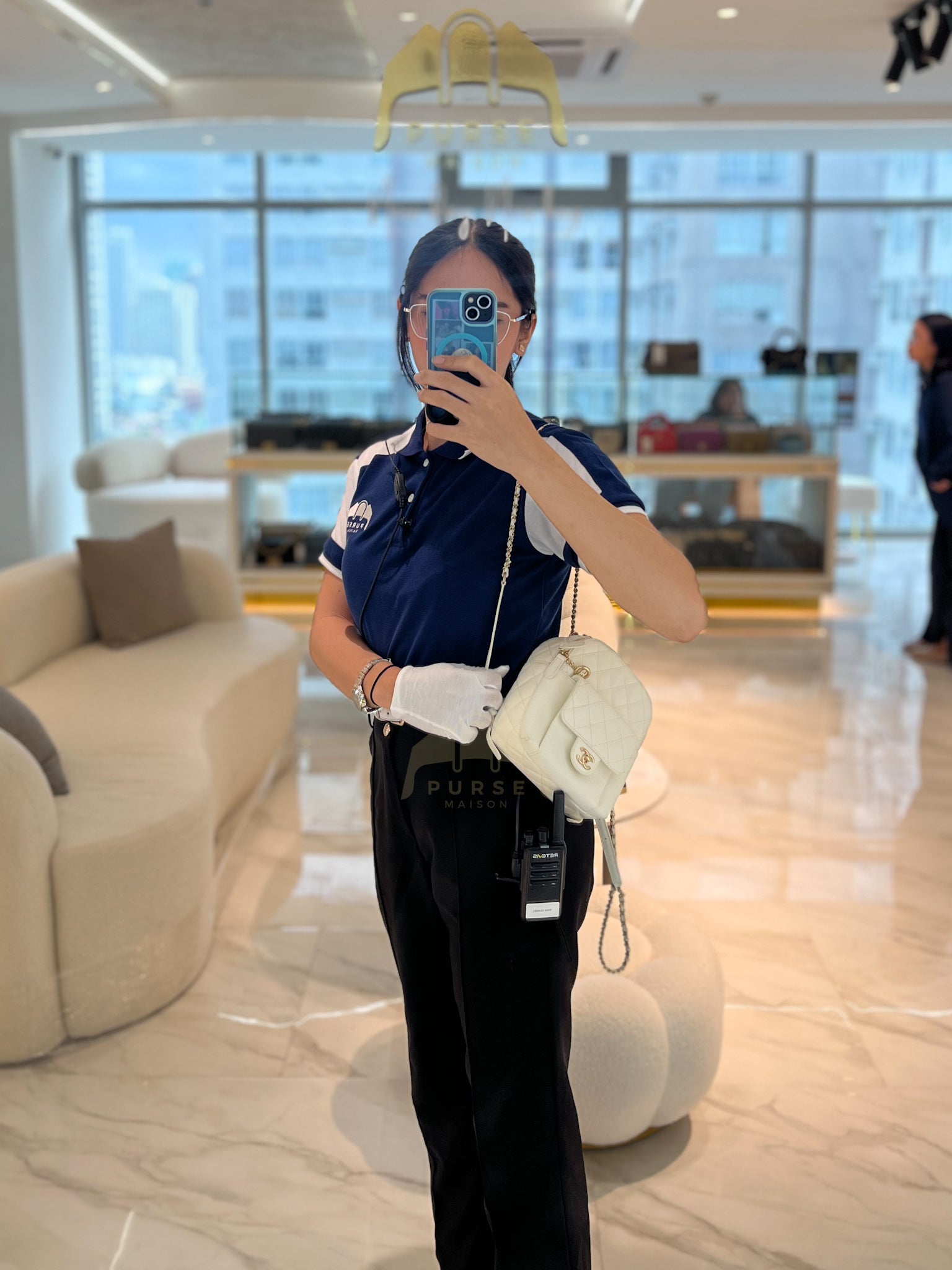 CC Day Mini Backpack in White Caviar Leather Light Gold Hardware Series 26 | Purse Maison Luxury Bags Shop