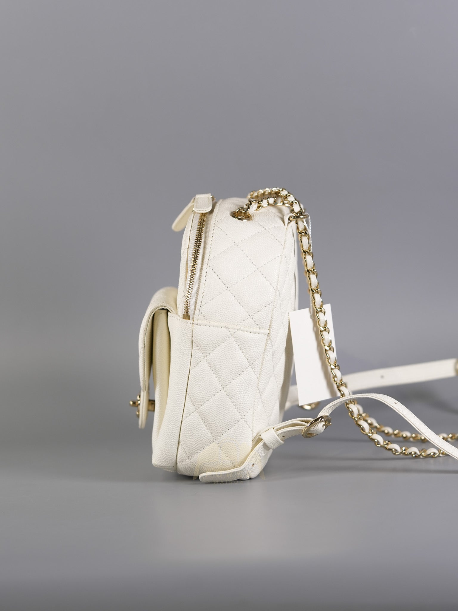 CC Day Mini Backpack in White Caviar Leather Light Gold Hardware Series 26 | Purse Maison Luxury Bags Shop